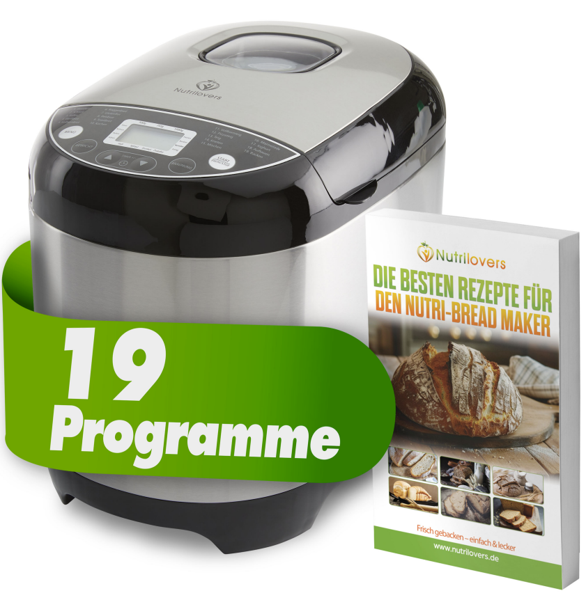 Brotbackautomat kaufen - Nutrilovers Brotbackmaschinemit 19 Programmen und Rezeptbuch für frisches Brot zu Hause