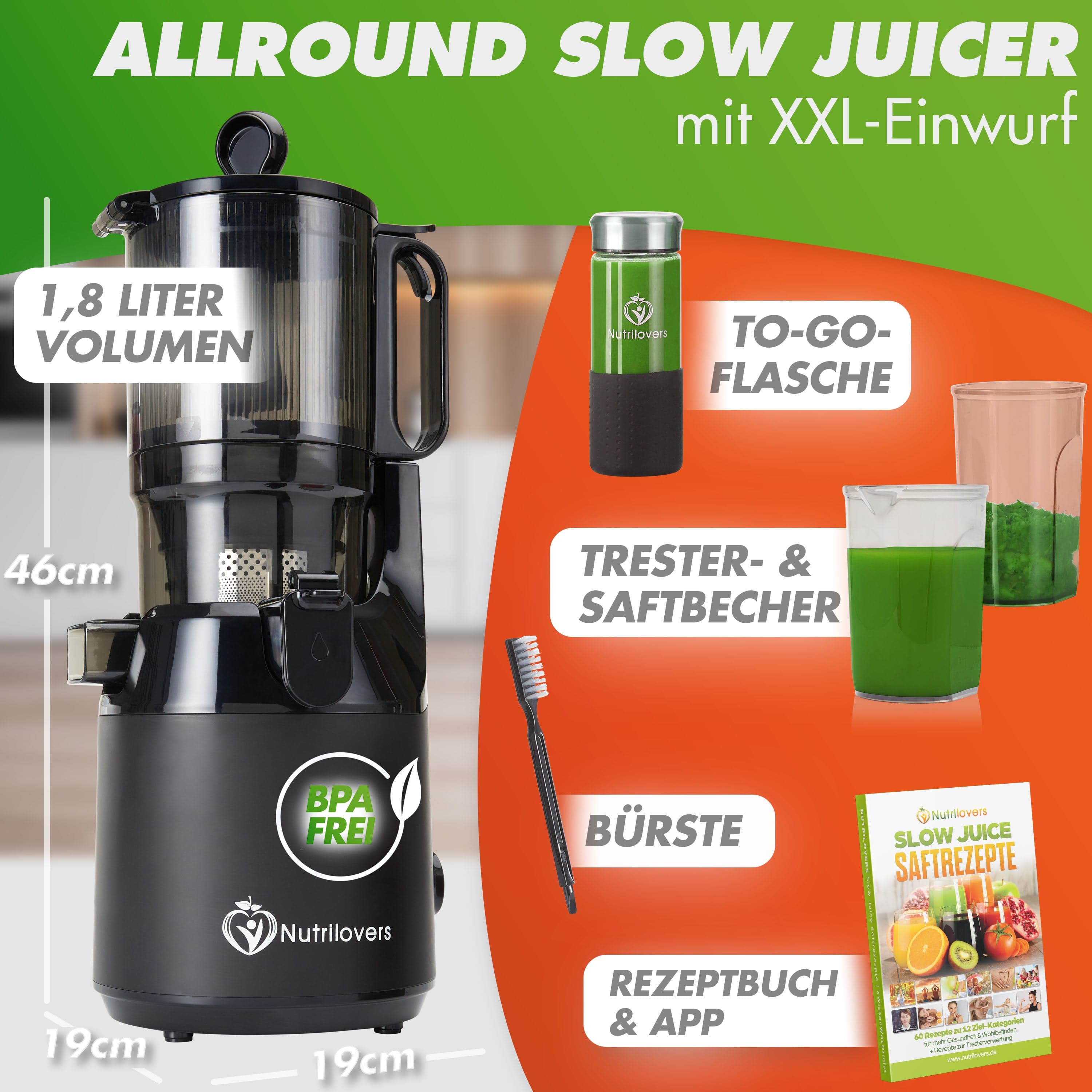 Nutrilovers NUTRI-PRESS MAX Slow Juicer + NUTRI-ICE MAKER Eiswürfelmaschine | Spar-Bundle