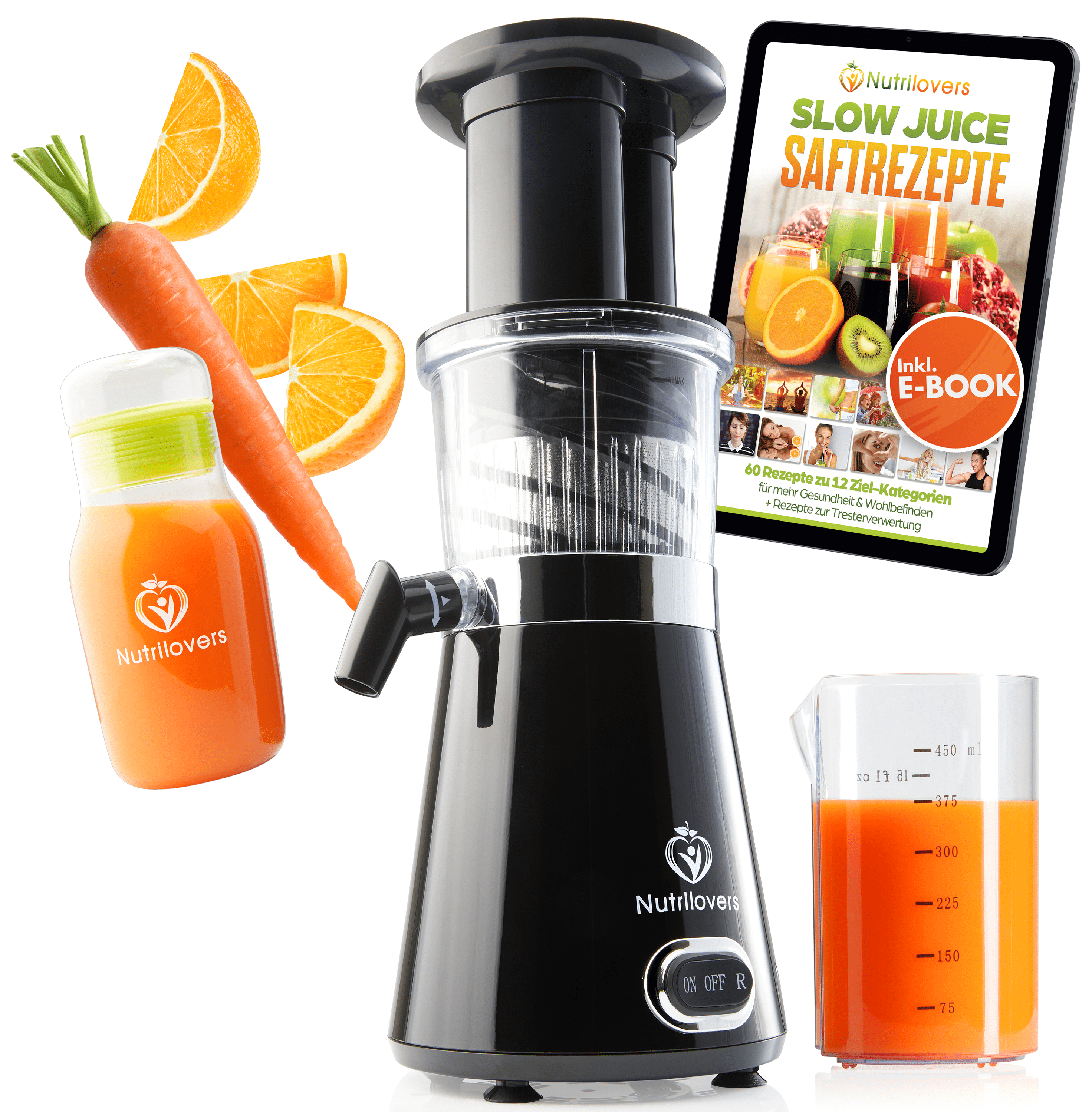 Nutrilovers Slow Juicer NUTRI-PRESS (B) Black Pepper Slow Juicer für Einsteiger | BPA-Frei kuechengeraete haushaltsgeraete WissenWasDrinIst