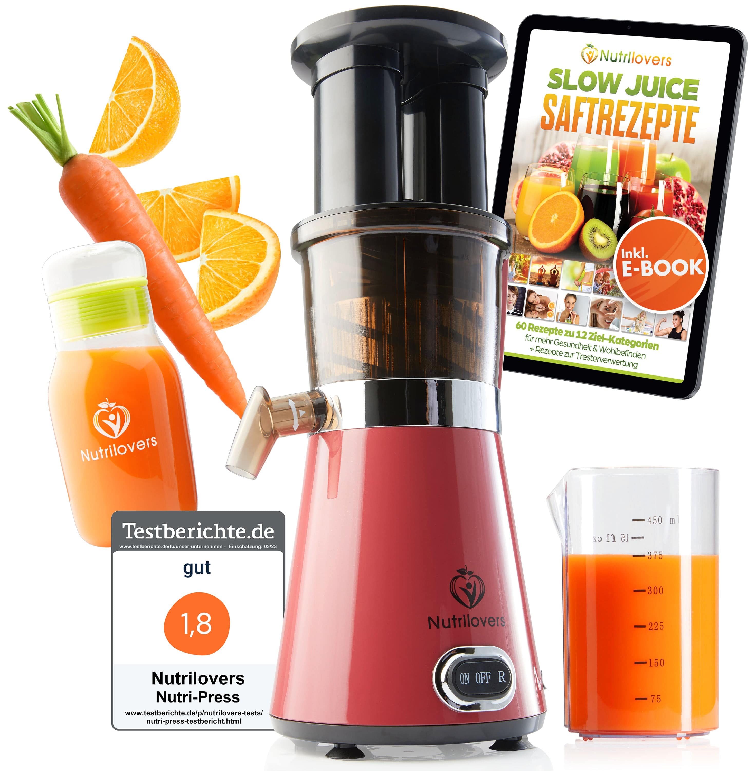 Nutrilovers Slow Juicer NUTRI-PRESS (B) Pink Pepper Elektrischer Entsafter, Slow Juicer WissenWasDrinIst
