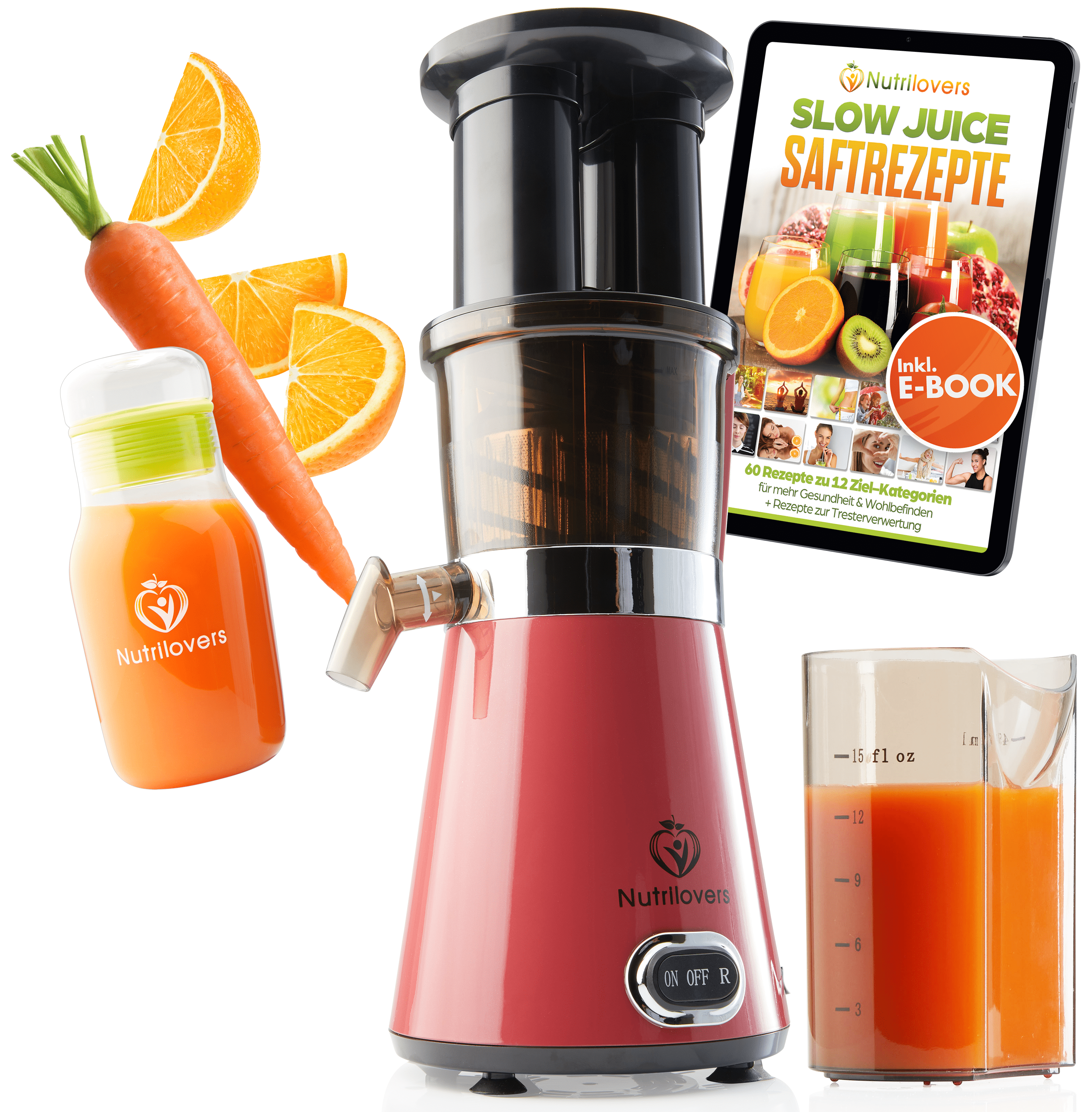 Nutrilovers Slow Juicer NUTRI-PRESS (B) Pink Pepper Elektrischer Entsafter, Slow Juicer kuechengeraete haushaltsgeraete WissenWasDrinIst