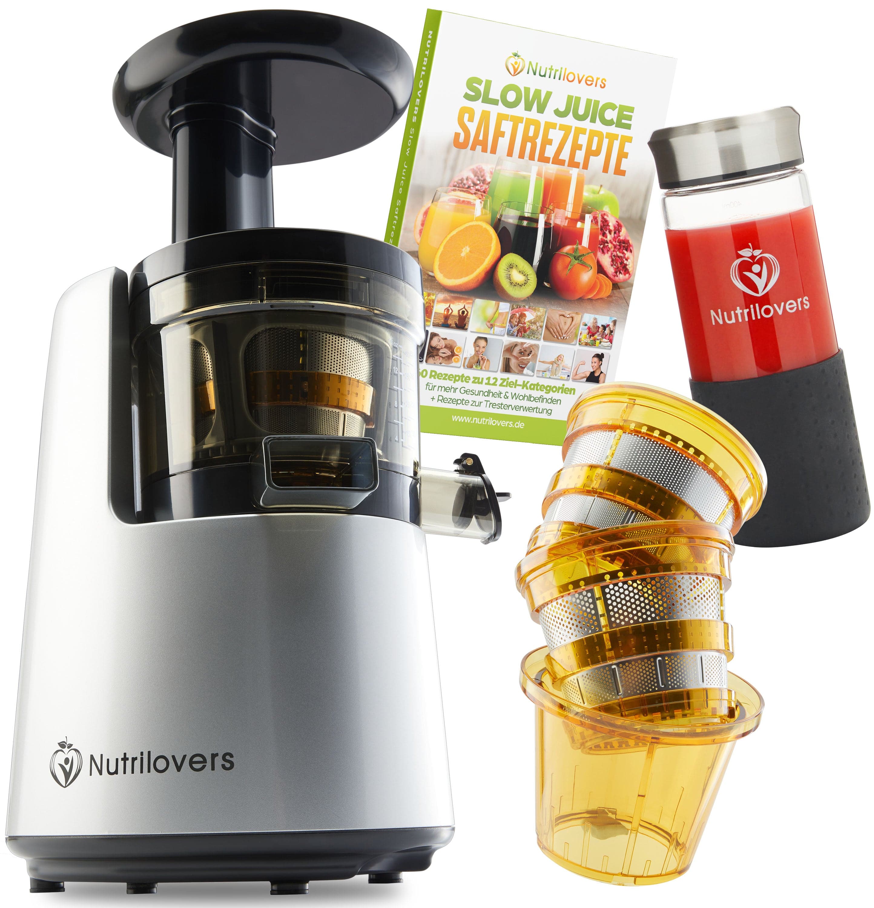 Nutrilovers Slow Juicer NUTRI-PRESS NO.1 (B) Slow Juicer Vertikal mit 3 Sieben | BPA-frei WissenWasDrinIst