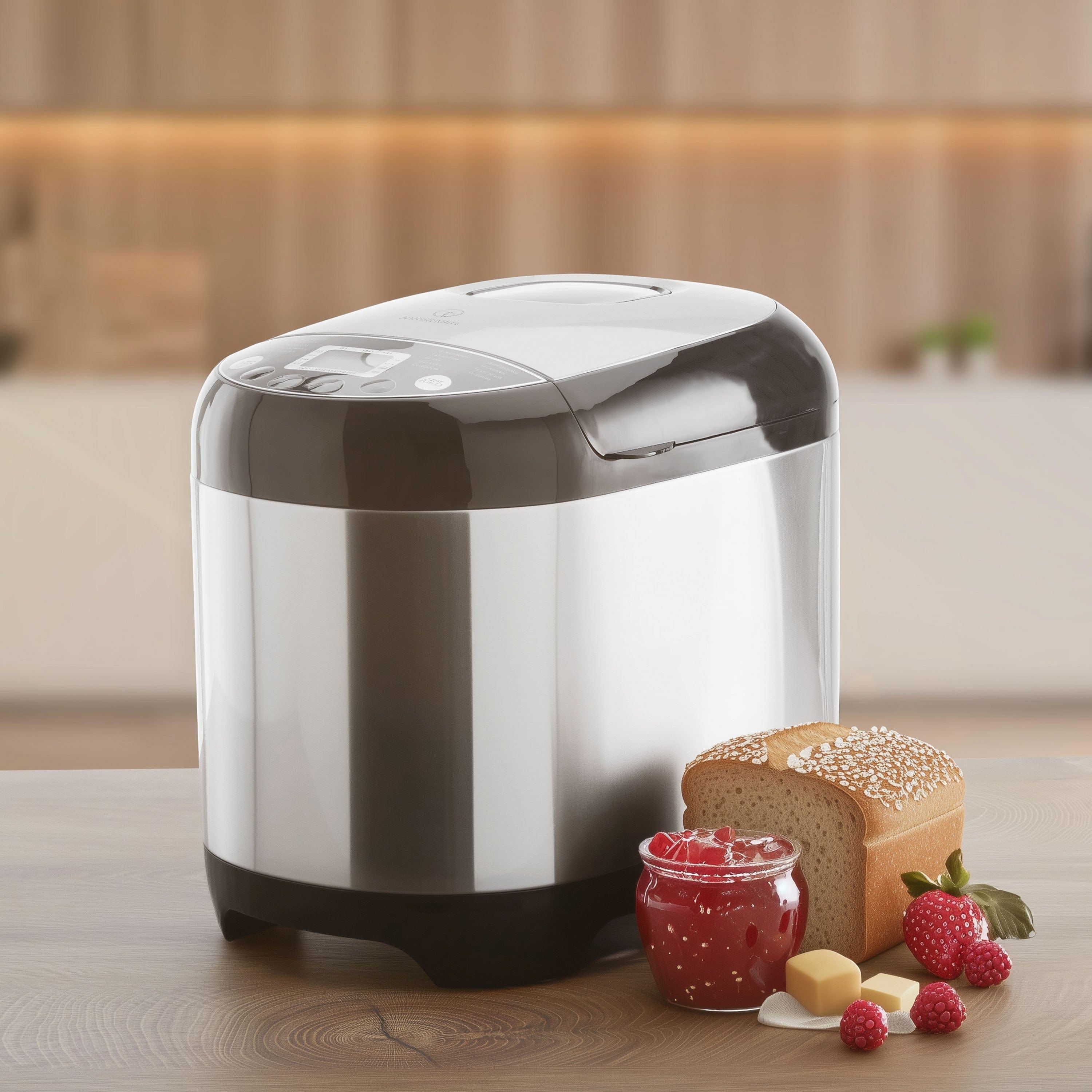 Nutrilovers Brotbackautomat NUTRI-BREAD-MAKER Edelstahl Brotbackautomat mit 19 Programmen, 3 Bräunungsstufen, Timer, 3 Brotgrößen (500g, 750g, 1000g) inkl. Rezeptbuch WissenWasDrinIst