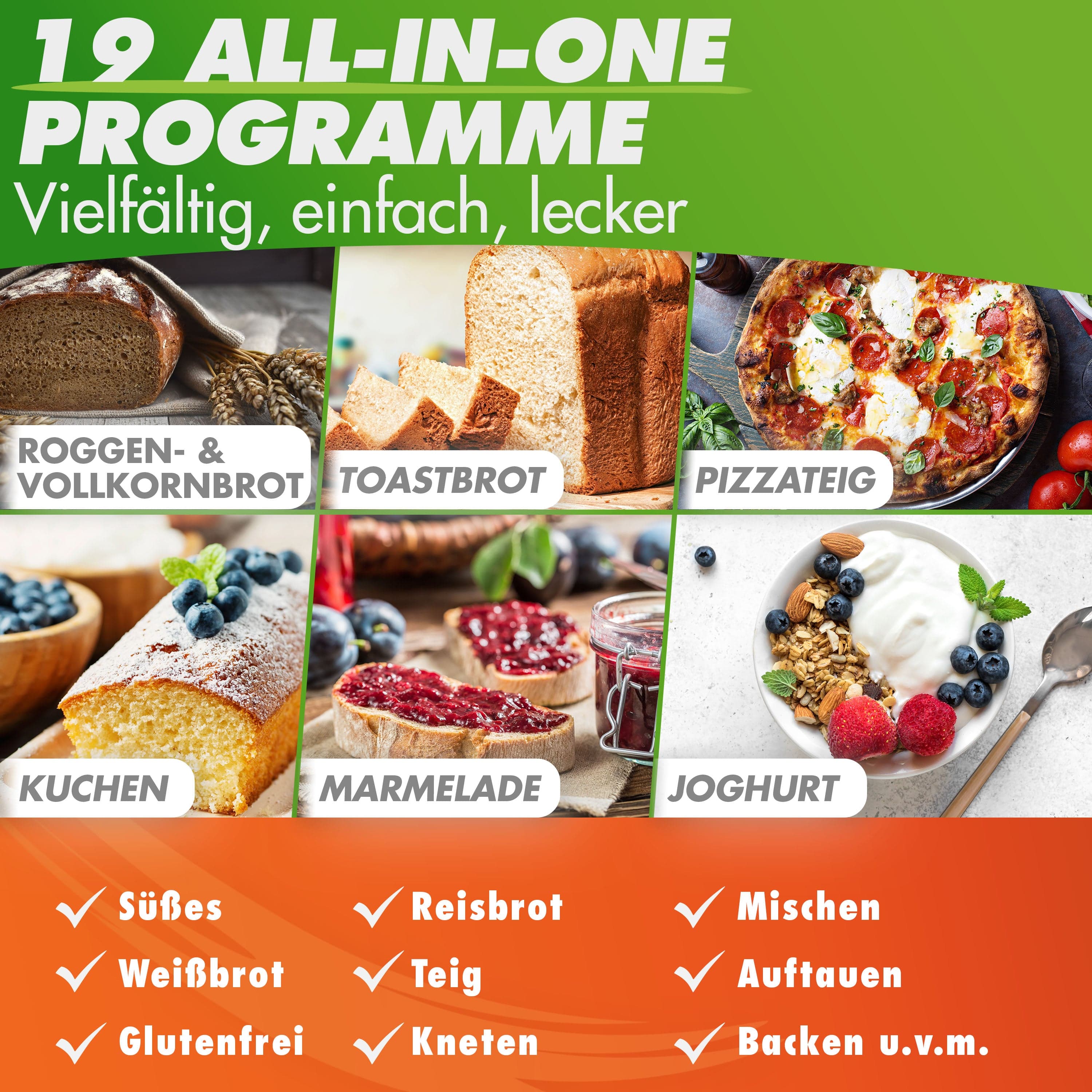 Nutrilovers Brotbackautomat NUTRI-BREAD-MAKER Edelstahl Brotbackautomat mit 19 Programmen, 3 Bräunungsstufen, Timer, 3 Brotgrößen (500g, 750g, 1000g) inkl. Rezeptbuch WissenWasDrinIst