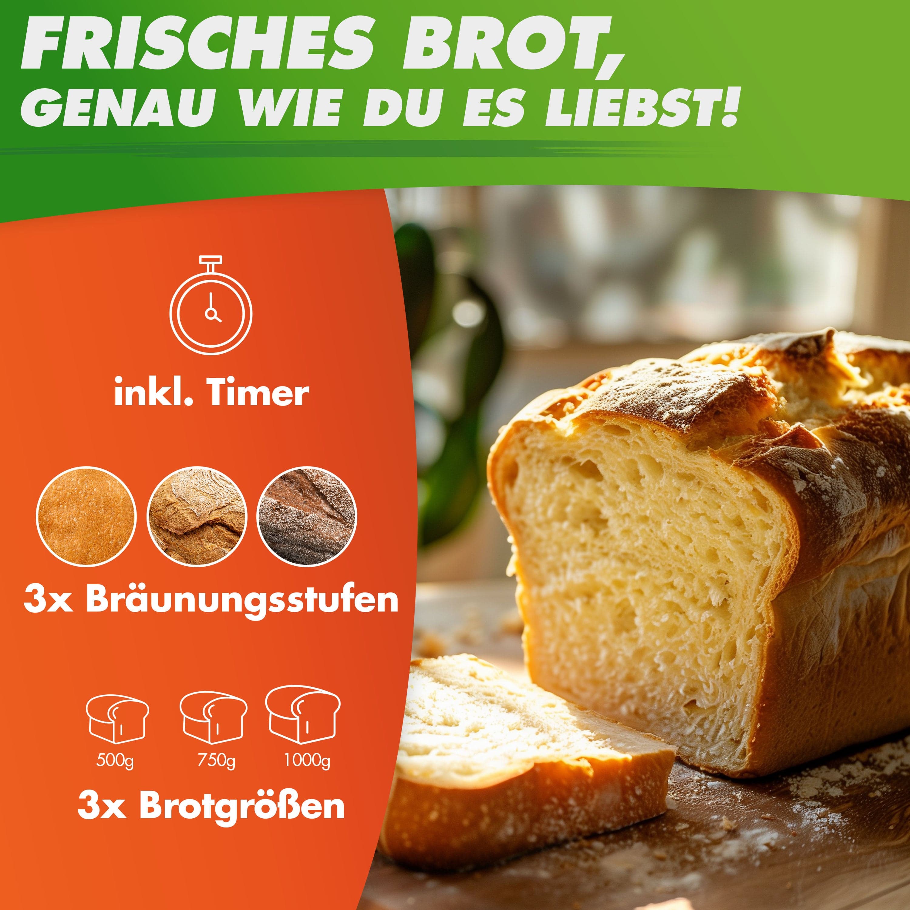 Nutrilovers Brotbackautomat NUTRI-BREAD-MAKER Edelstahl Brotbackautomat mit 19 Programmen, 3 Bräunungsstufen, Timer, 3 Brotgrößen (500g, 750g, 1000g) inkl. Rezeptbuch WissenWasDrinIst