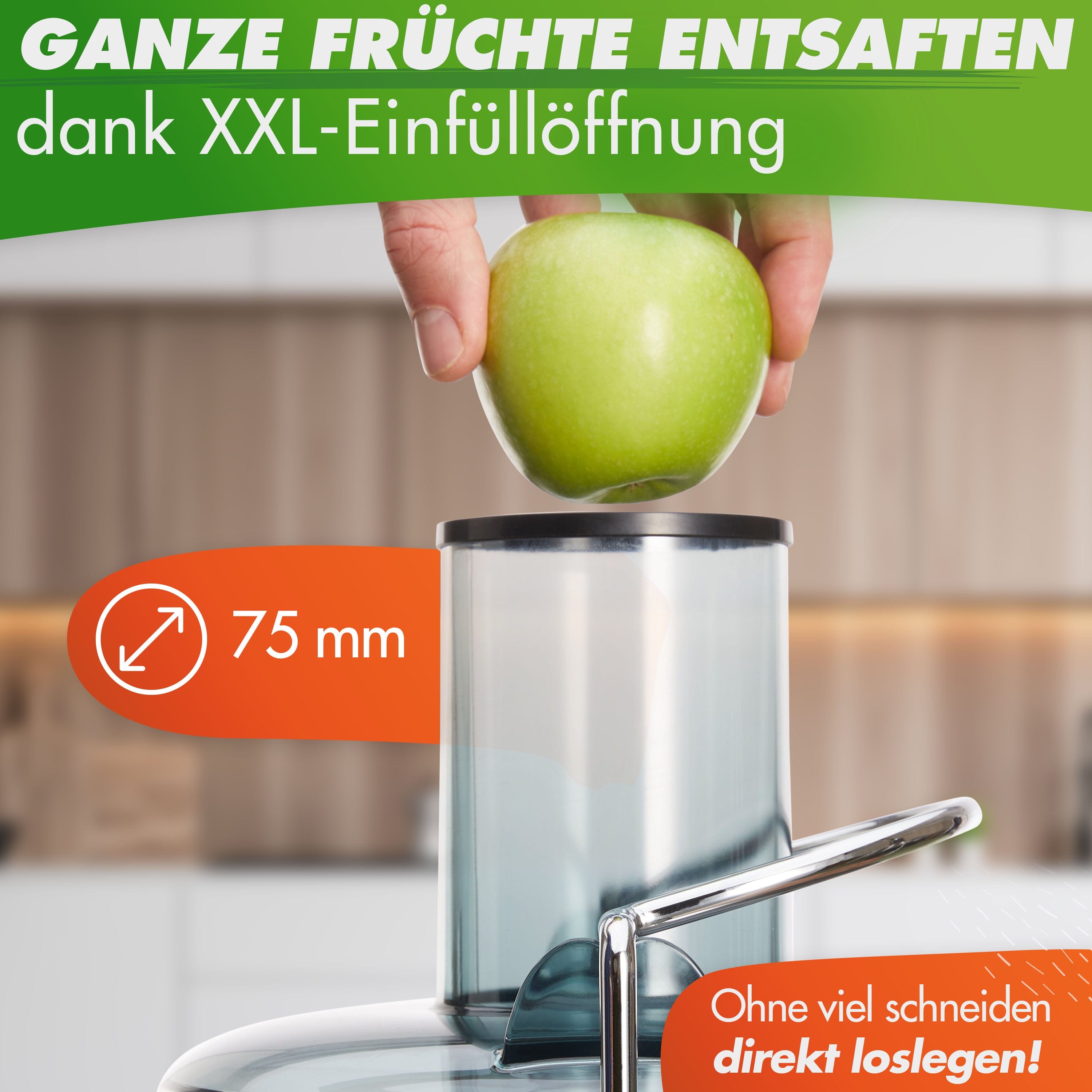 Nutrilovers QUICK-JUICER (B) Zentrifugal-Entsafter mit XXL-Einfüllöffnung und Edelstahl-Sieb WissenWasDrinIst
