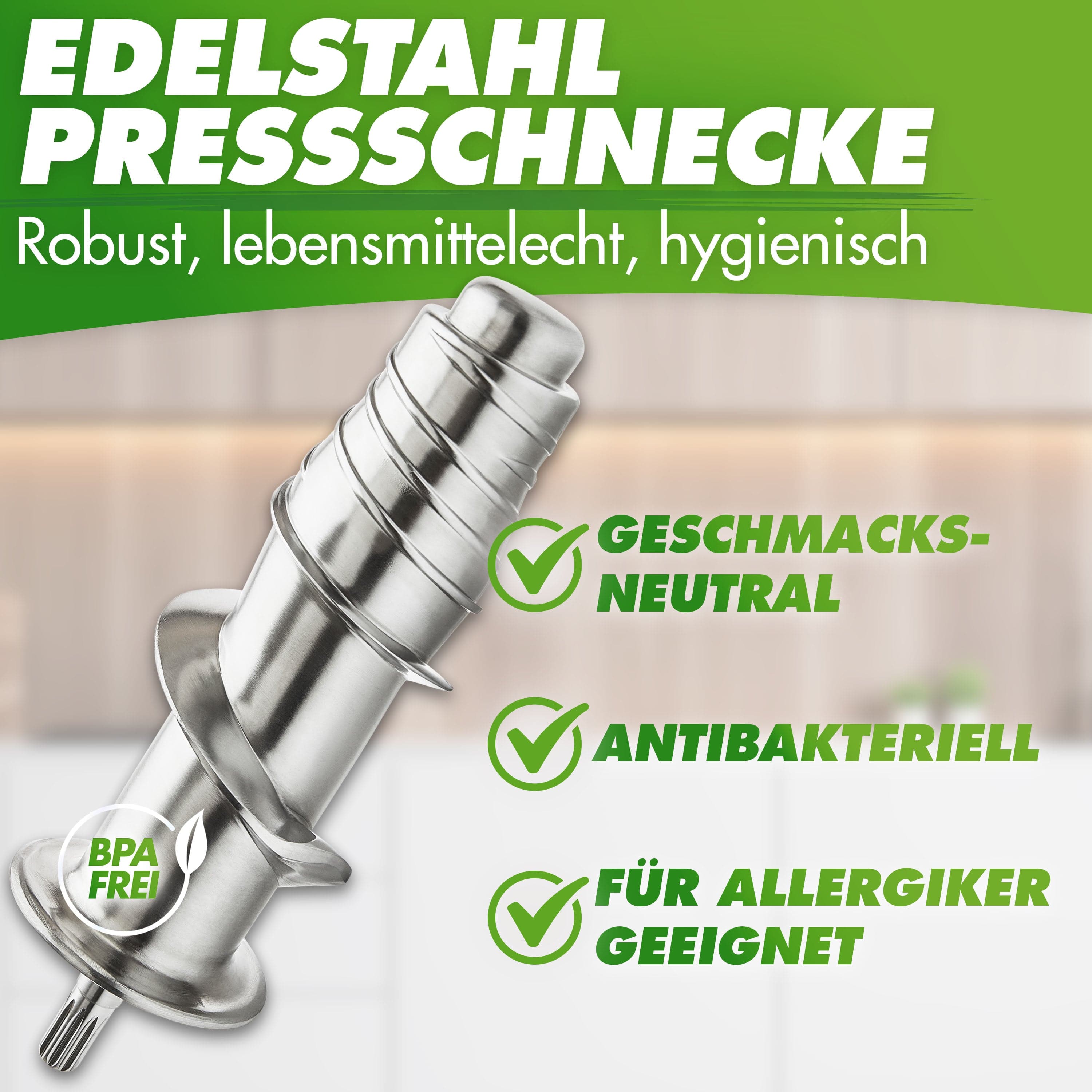 Nutrilovers Slow Juicer GREEN-PRESS MAX EDELSTAHL (B) Entsafter Slow Juicer mit Edelstahl-Pressschnecke WissenWasDrinIst