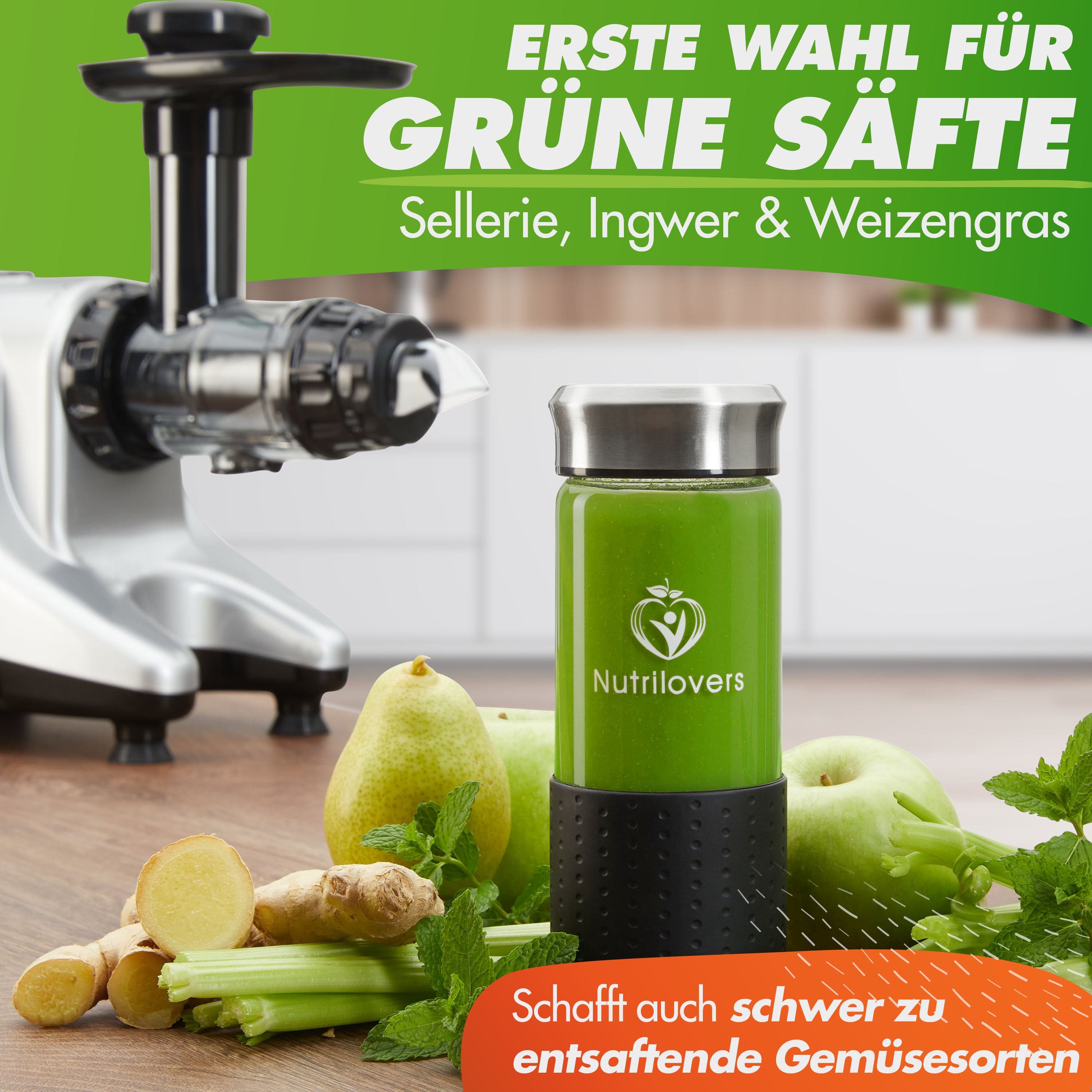 grüne säfte,sellerie,ingwer,weizengras,slowjuicing,nutrilovers,saftflasche