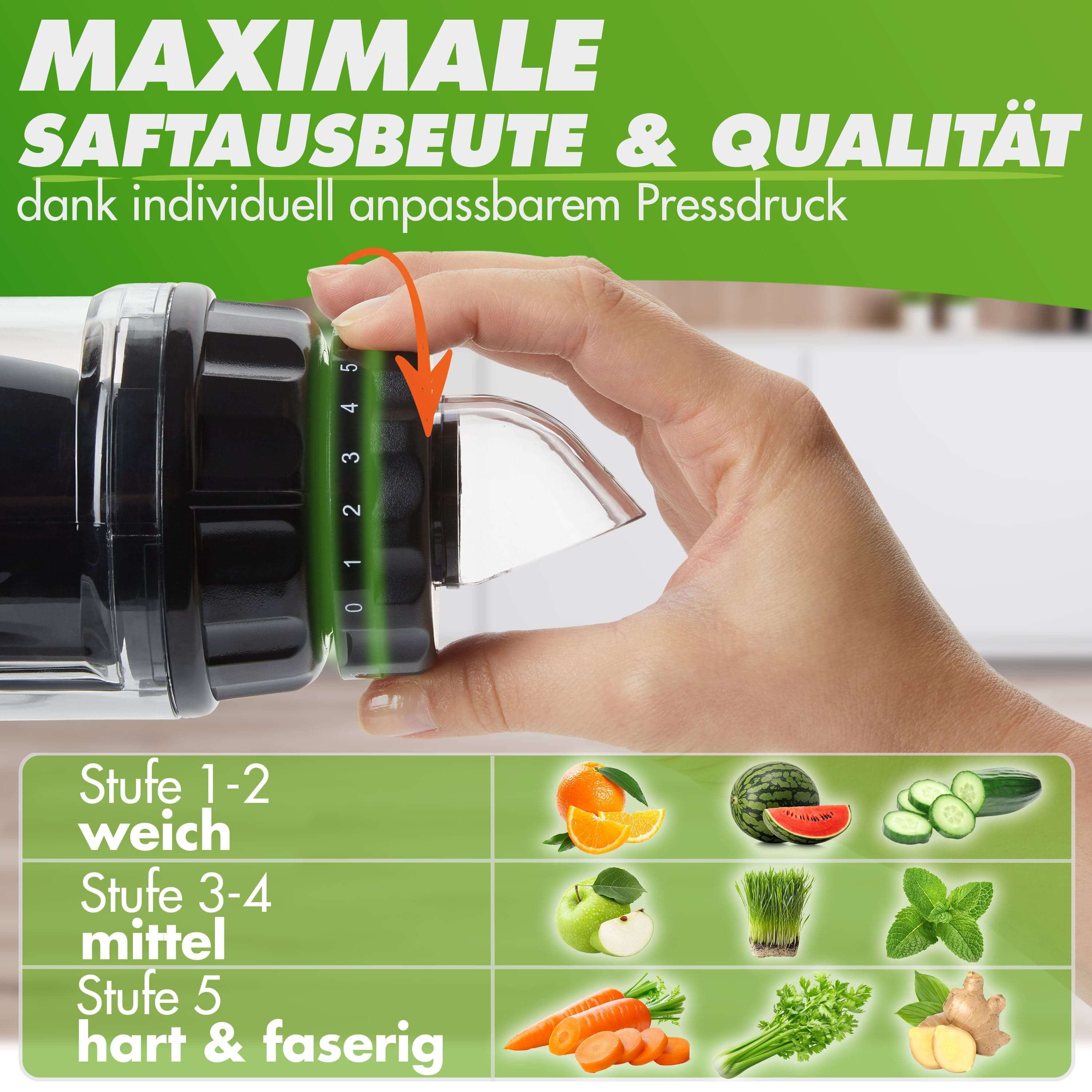 Nutrilovers Slow Juicer MULTI-PRESS KERAMIK Profi Slow Juicer mit 6+1 Multi-Aufsätzen für Saft, Pasta, Brot & Sorbet WissenWasDrinIst