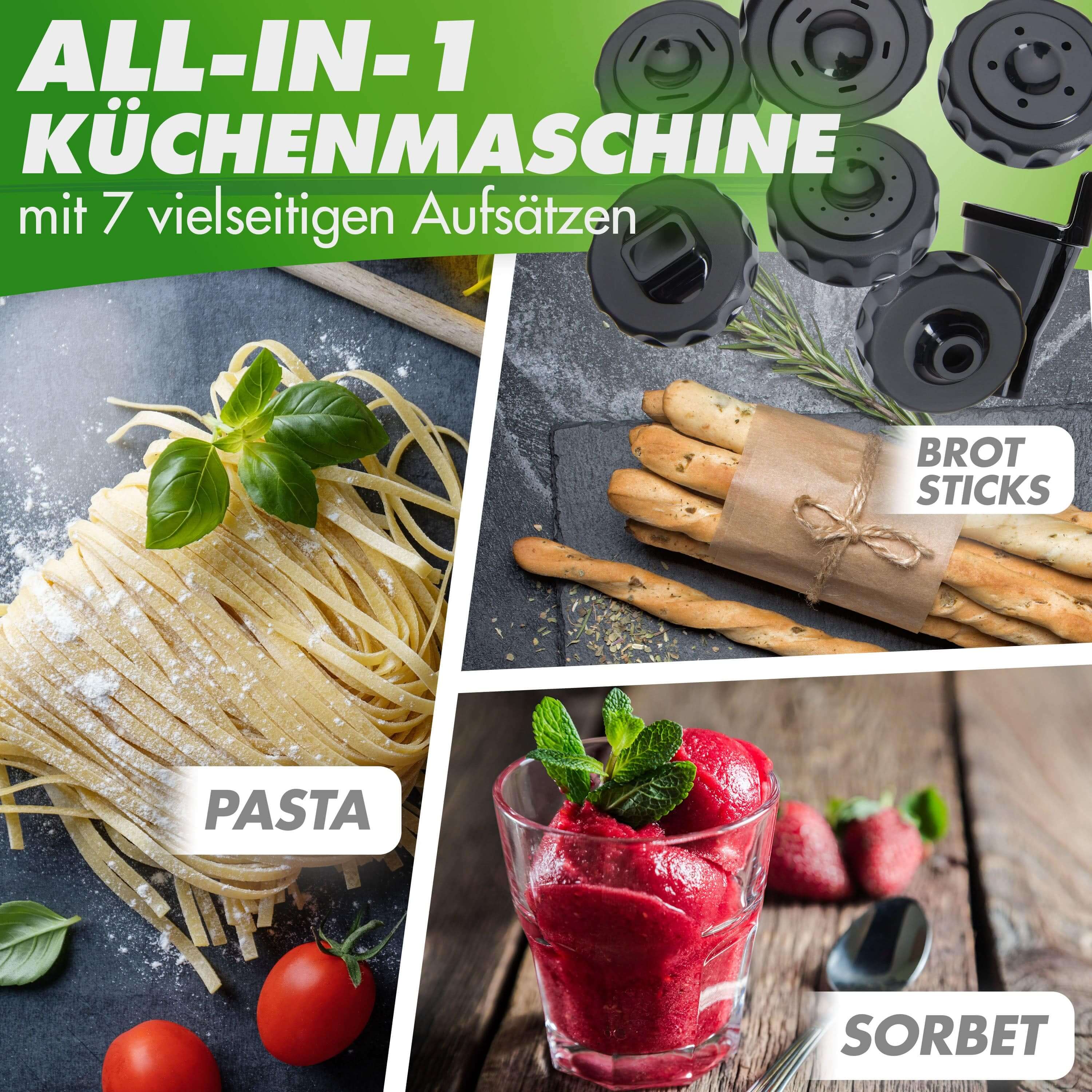 Nutrilovers Slow Juicer MULTI-PRESS KERAMIK Profi Slow Juicer mit 6+1 Multi-Aufsätzen für Saft, Pasta, Brot & Sorbet WissenWasDrinIst