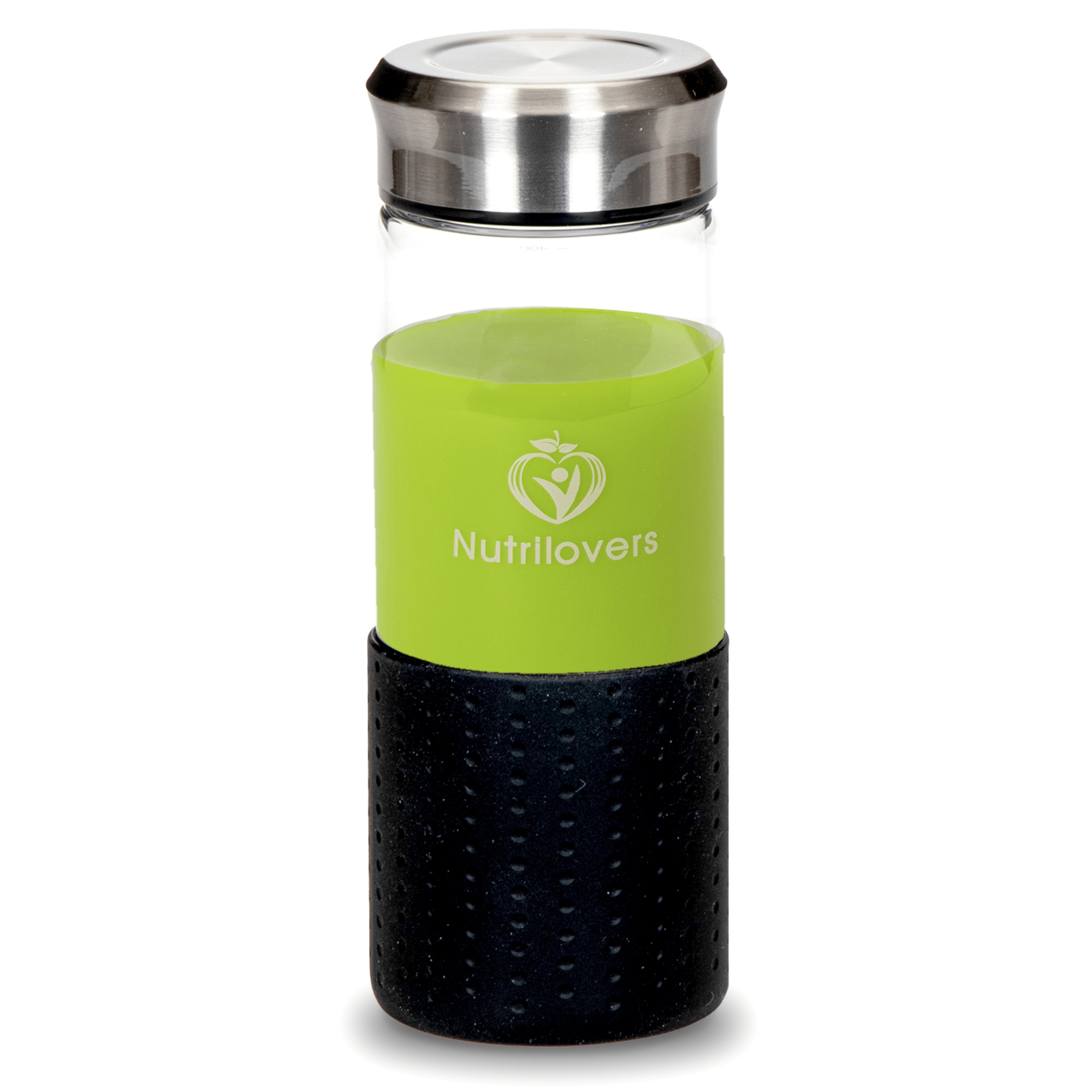 Nutrilovers Trinkflasche NUTRI-BOTTLE ICE Gefrierfeste Slow Juice Glasflasche (BPA-Frei) WissenWasDrinIst