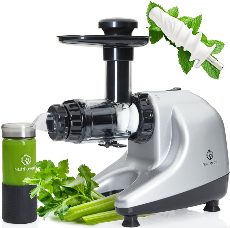 Nutrilovers MULTI-PRESS KERAMIK (B) Profi Slow Juicer mit echter Keramik Presschnecke | BPA-frei Silber / Keramik