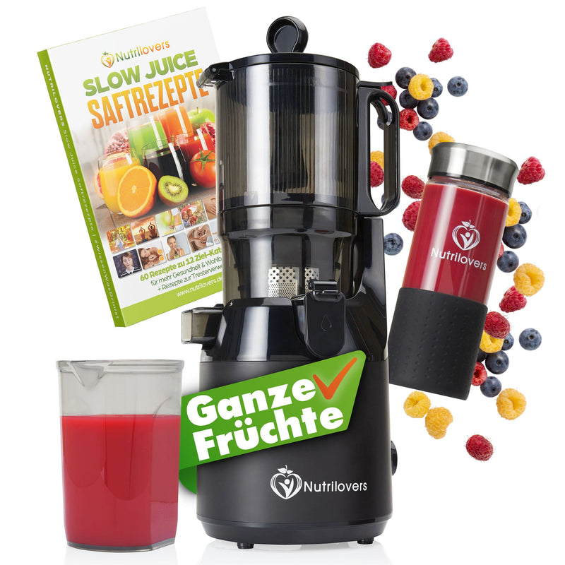 Nutrilovers NUTRI-PRESS MAX (B) Entsafter Slow Juicer Großer XXL-Einwurf Obst & Gemüse Ganze Früchte entsaften ohne Nachschieben (BPA-frei) Schwarz