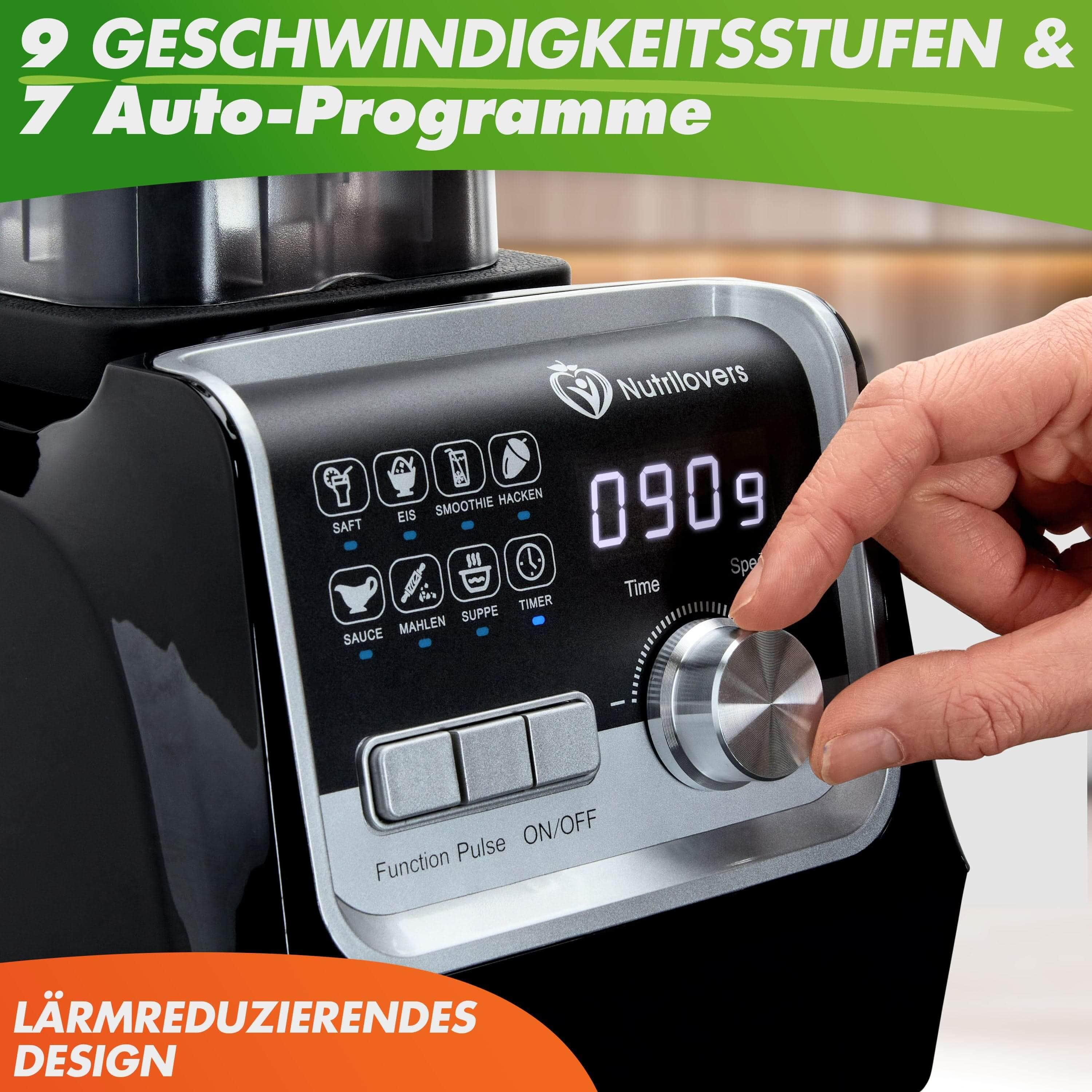 NutriLovers Mixer mit 9 Geschwindigkeitsstufen, 7 Auto-Programmen, leise und hochwertiger Bauqualität.