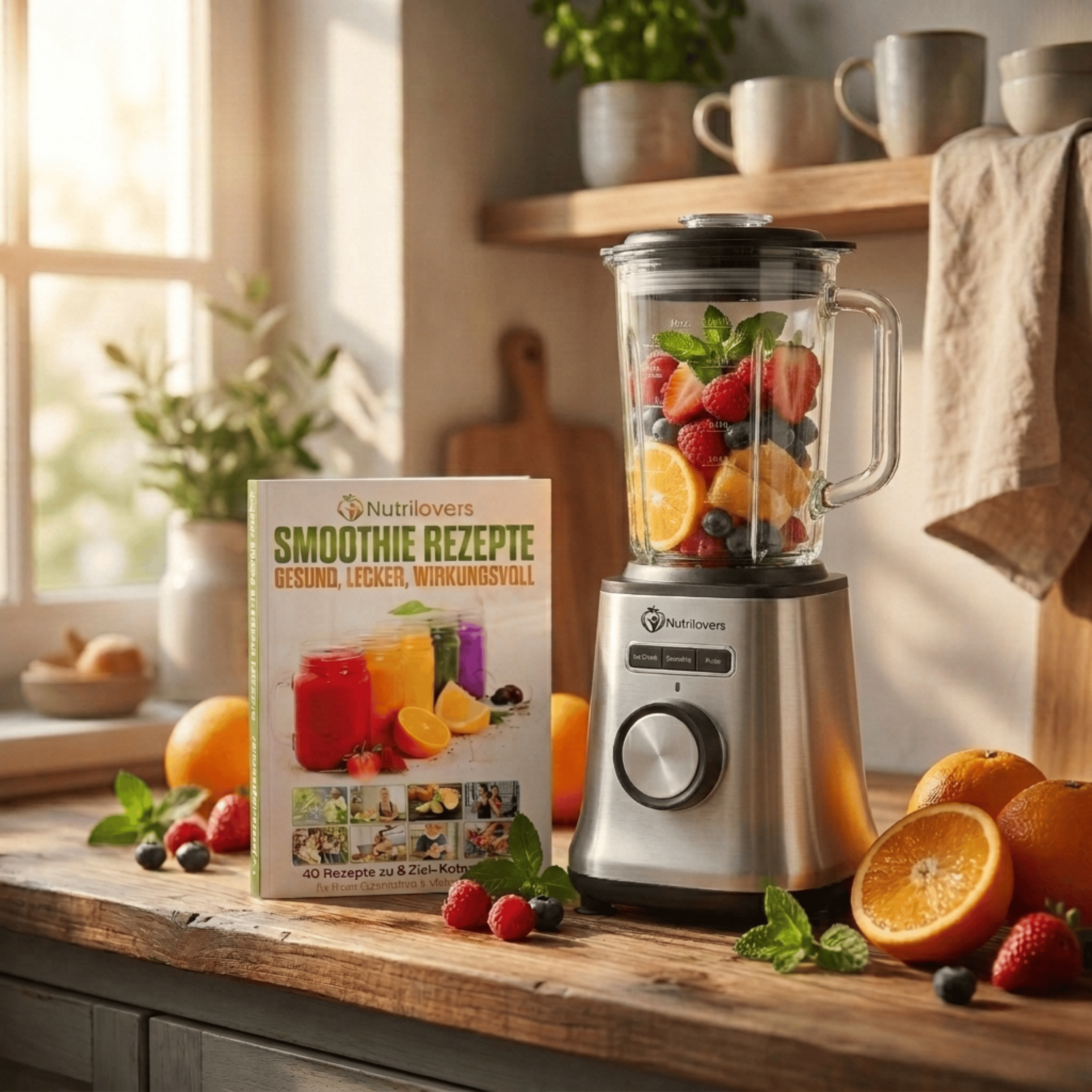 Nutrilovers Standmixer Glas NUTRI-BLENDER GLAS+ Hochleistungsmixer mit Glasbehälter 1800W Edelstahl (Silber)