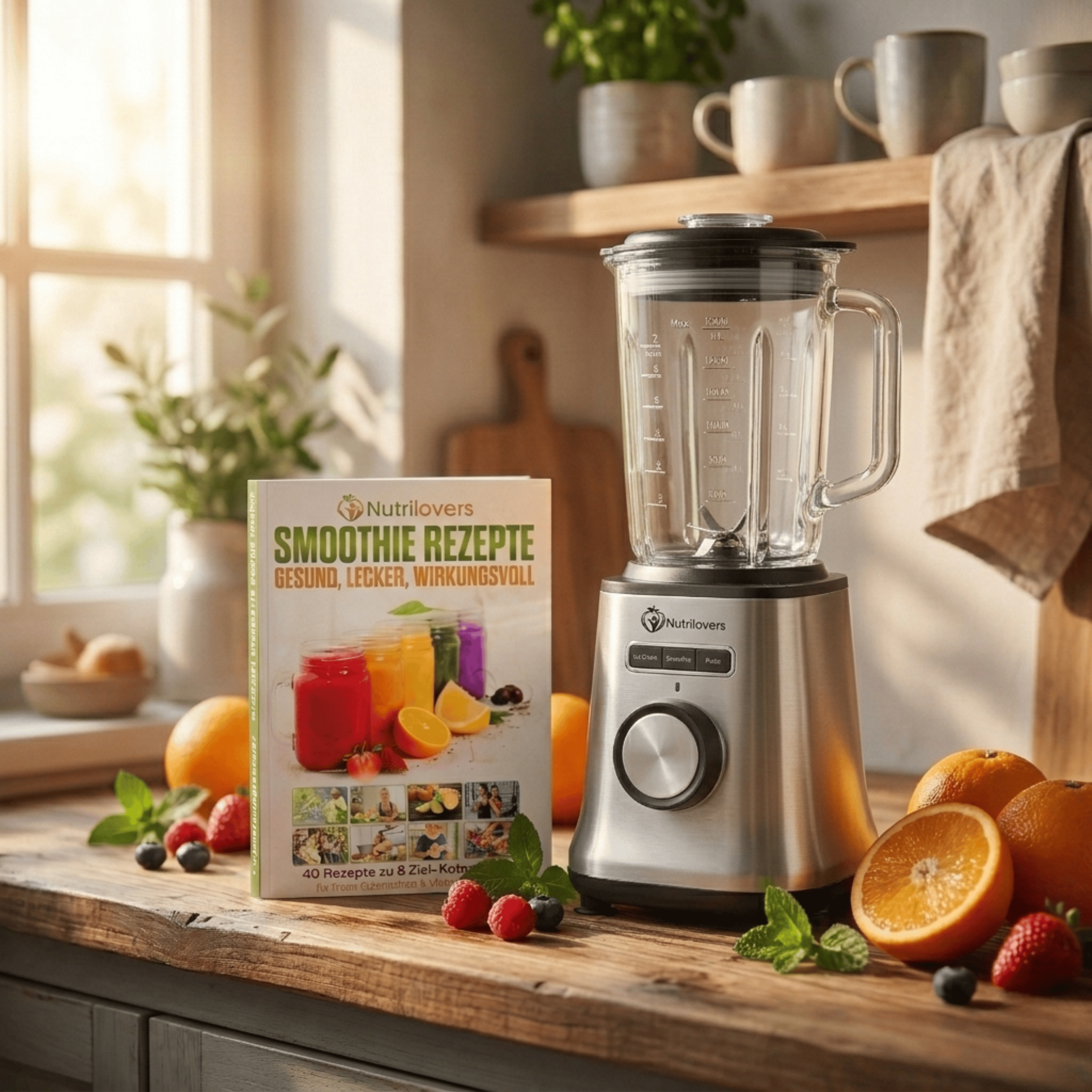 Nutrilovers Standmixer Glas NUTRI-BLENDER GLAS+ Hochleistungsmixer mit Glasbehälter 1800W Edelstahl (Silber)