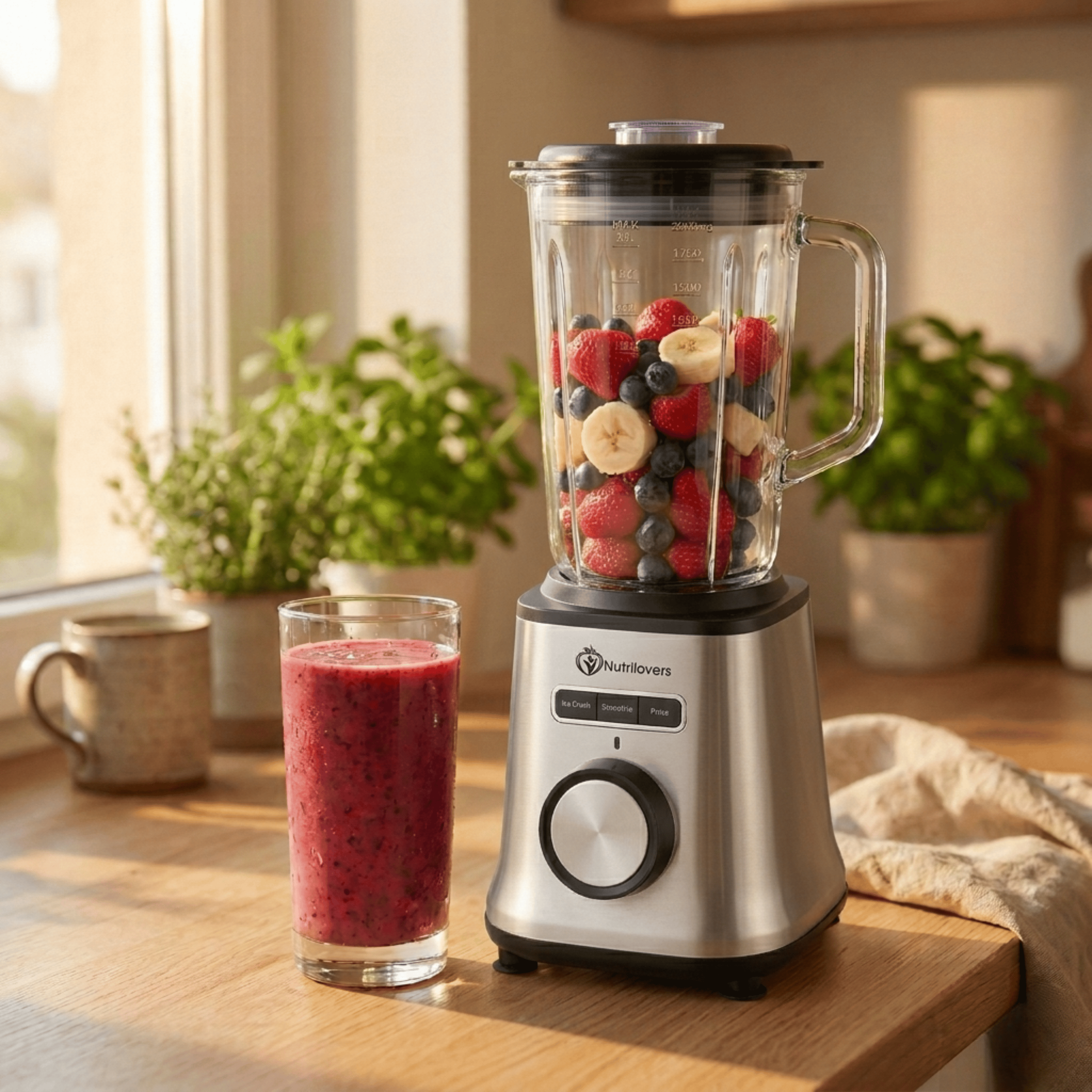 Nutrilovers Standmixer Glas NUTRI-BLENDER GLAS+ Hochleistungsmixer mit Glasbehälter 1800W Edelstahl (Silber)