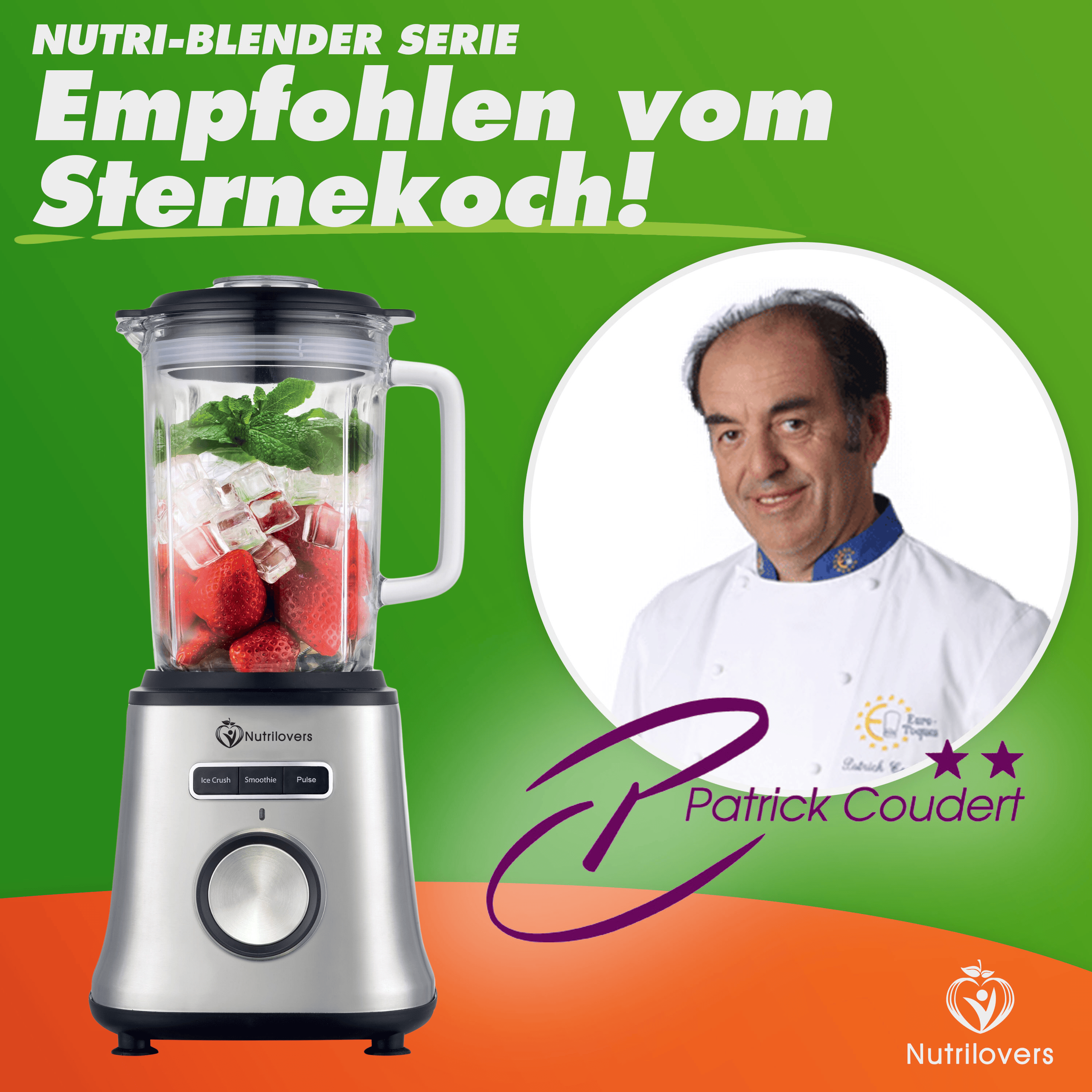 Nutrilovers Standmixer Glas NUTRI-BLENDER GLAS+ Hochleistungsmixer mit Glasbehälter 1800W Edelstahl (Silber)