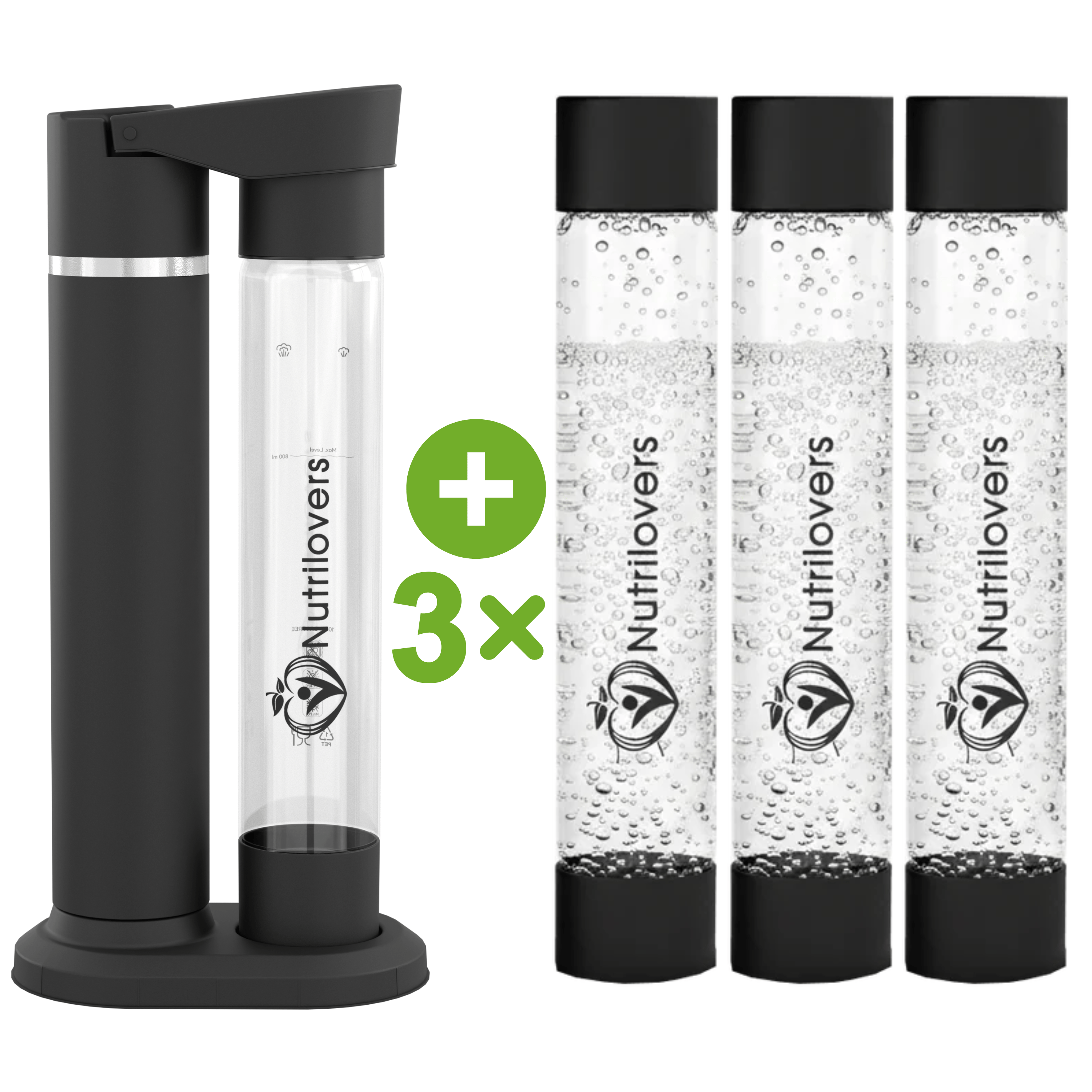 Nutrilovers NUTRI-STREAM Wassersprudler mit Extra Flaschen, Wähle selbst! NUTRI-STREAM + 3x Extra Flaschen