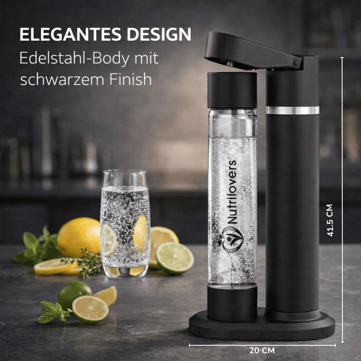 Nutrilovers Wassersprudler NUTRI-STREAM (B) | Soda Maker Edelstahl Schwarz, BPA-frei