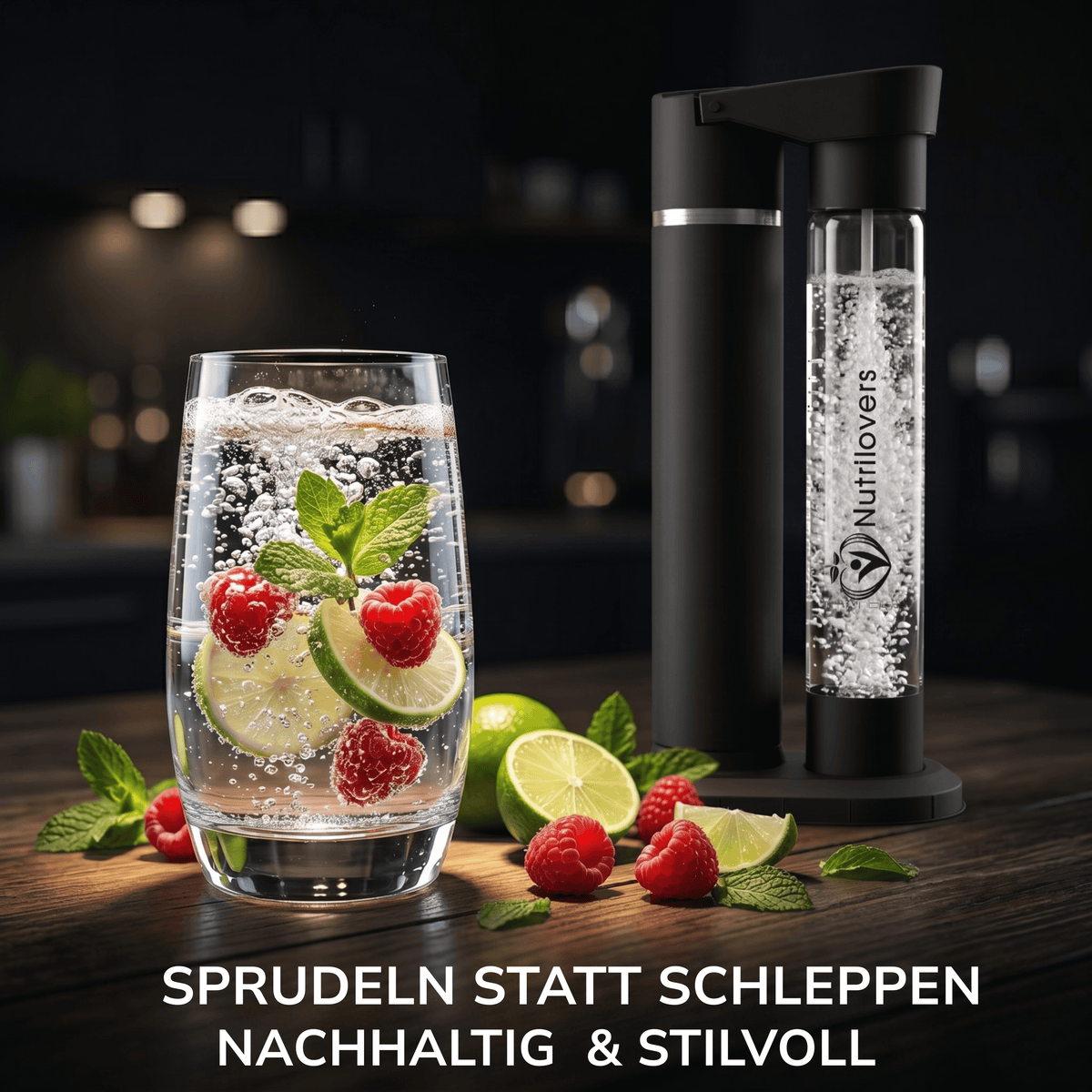 Nutrilovers Wassersprudler NUTRI-STREAM (B) | Soda Maker Edelstahl Schwarz, BPA-frei