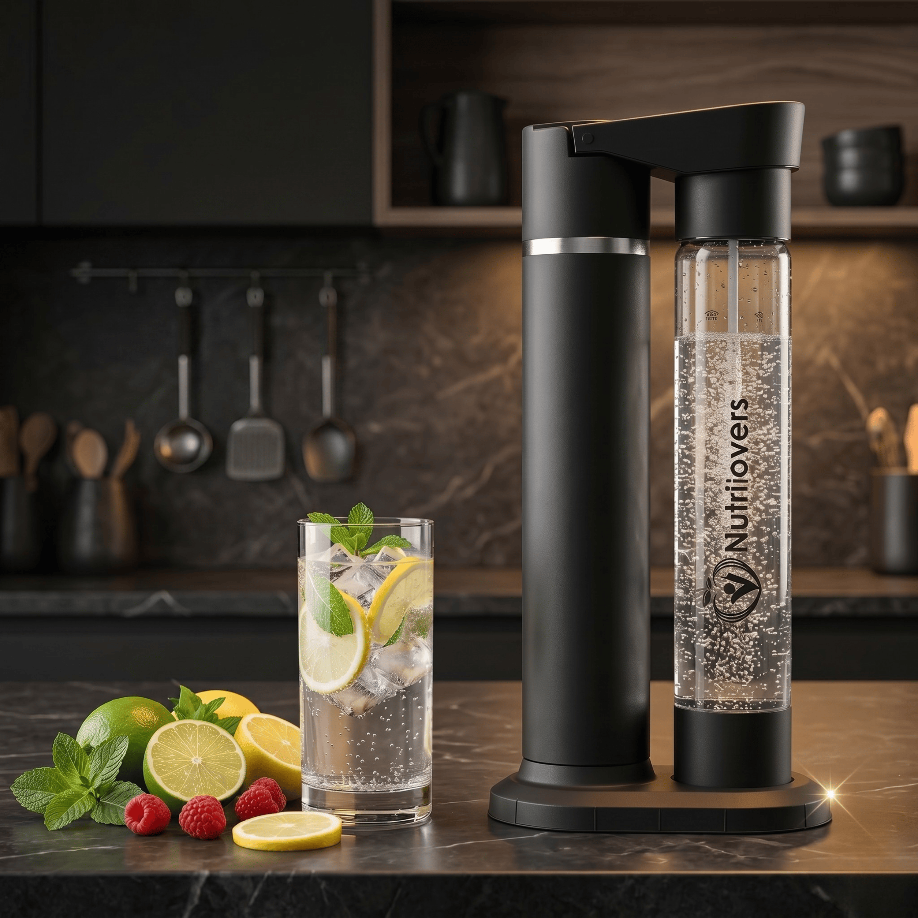 Nutrilovers Wassersprudler NUTRI-STREAM (B) | Soda Maker Edelstahl Schwarz, BPA-frei
