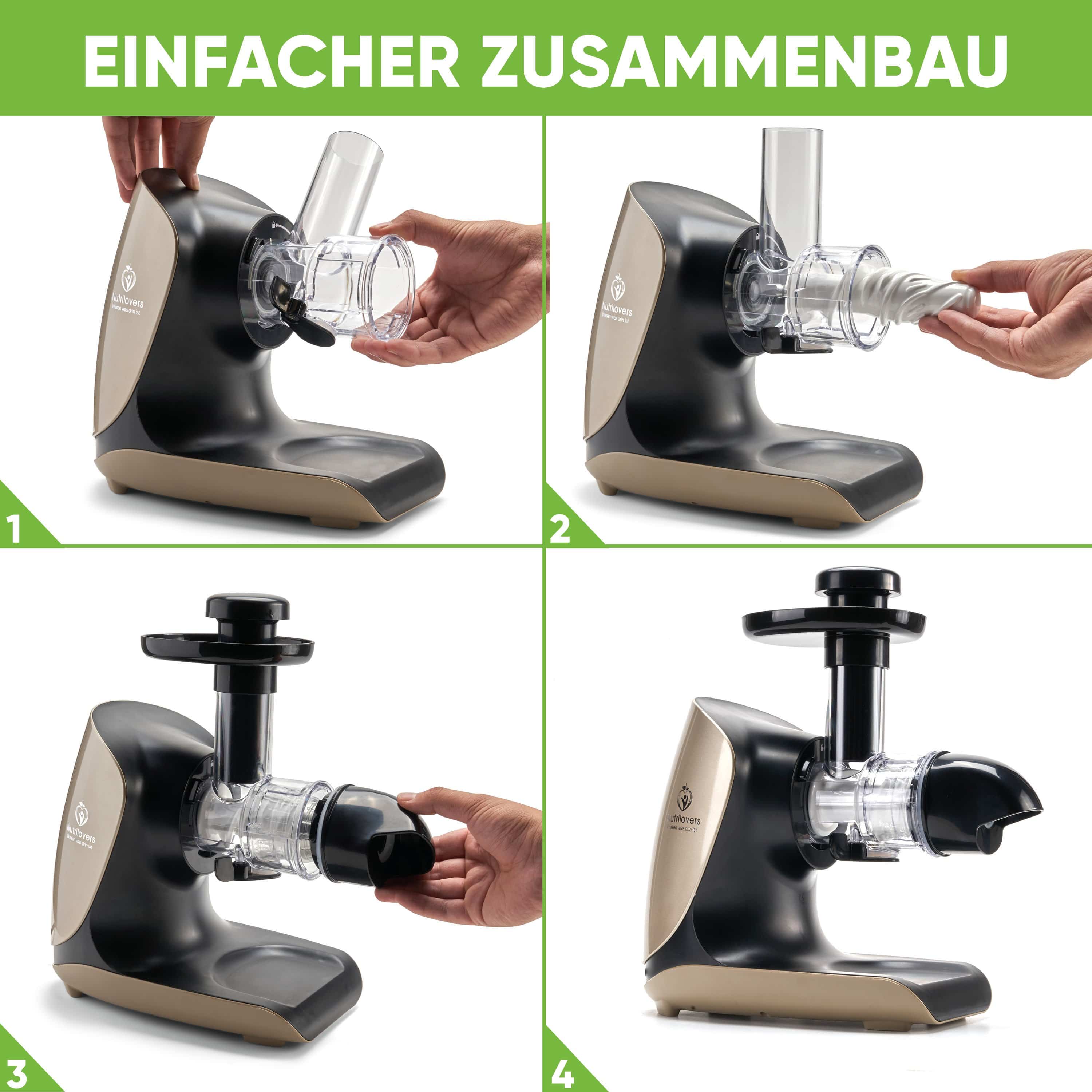 Nutrilovers Slow Juicer GREEN-PRESS KERAMIK (B) GOLD Slow Juicer für Sellerie & Grünes | BPA-frei WissenWasDrinIst