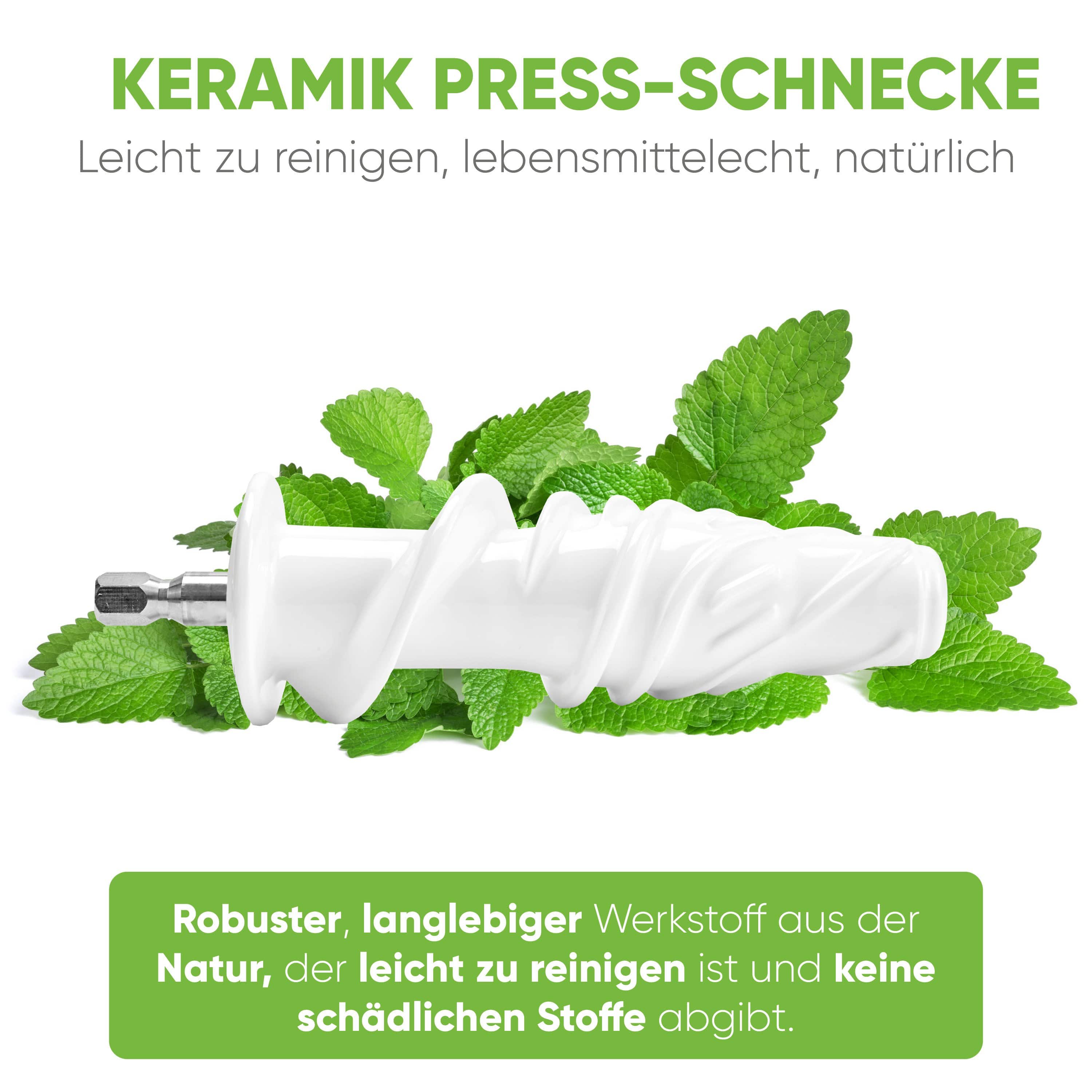 Nutrilovers Slow Juicer GREEN-PRESS KERAMIK (B) GOLD Slow Juicer für Sellerie & Grünes | BPA-frei WissenWasDrinIst