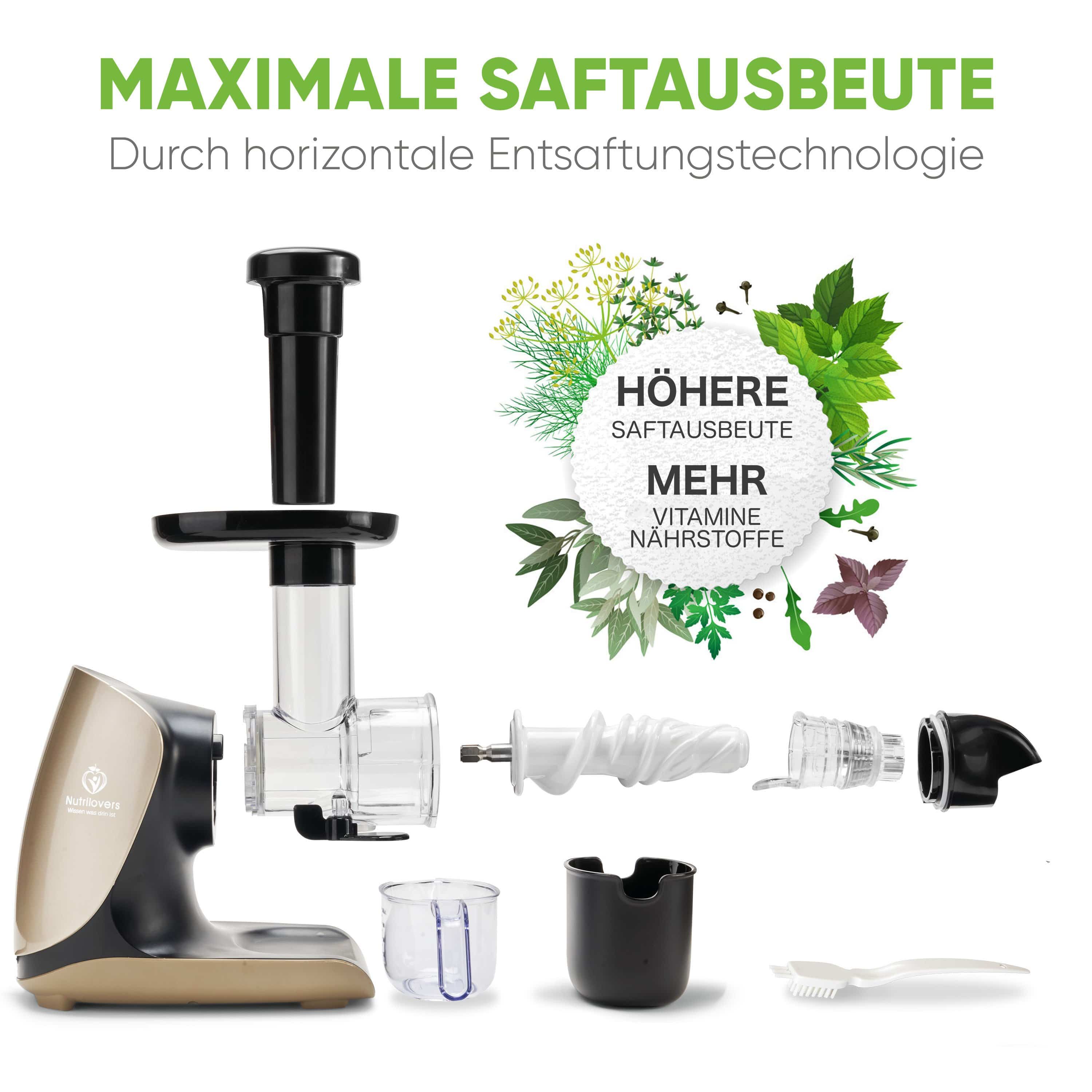 Nutrilovers Slow Juicer GREEN-PRESS KERAMIK (B) GOLD Slow Juicer für Sellerie & Grünes | BPA-frei WissenWasDrinIst