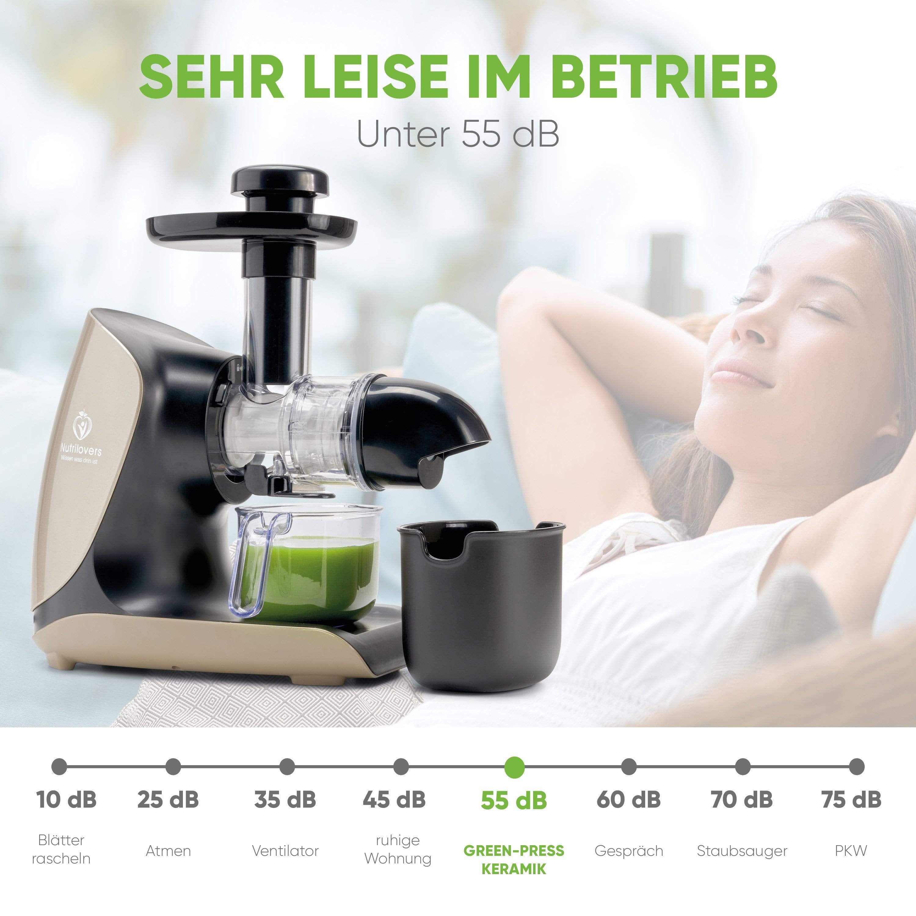 Nutrilovers Slow Juicer GREEN-PRESS KERAMIK (B) GOLD Slow Juicer für Sellerie & Grünes | BPA-frei WissenWasDrinIst