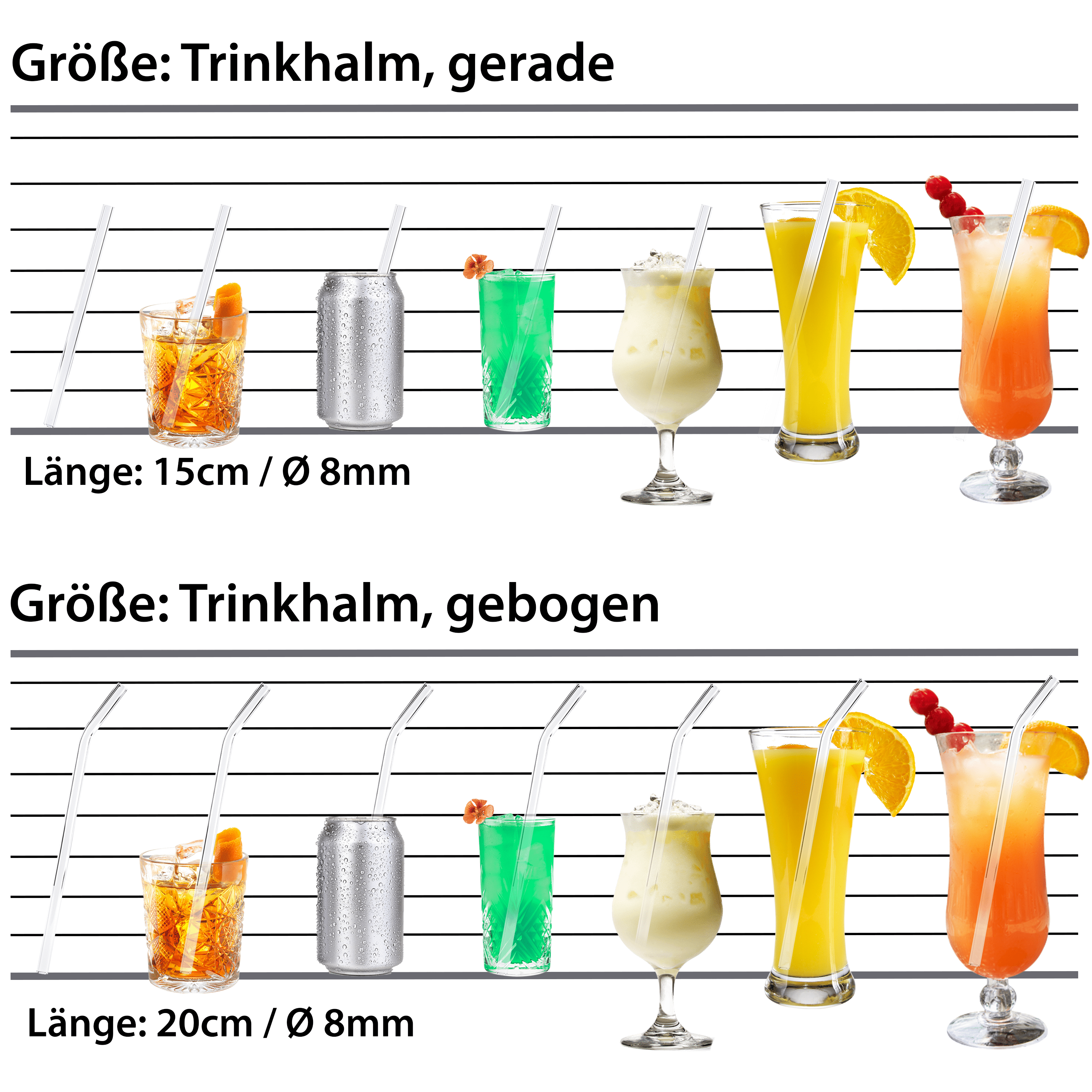 Nutrilovers Glas-Trinkhalme NUTRI-STRAWS Glasstrohhalme 4er Set, Gerade & Gebogen WissenWasDrinIst