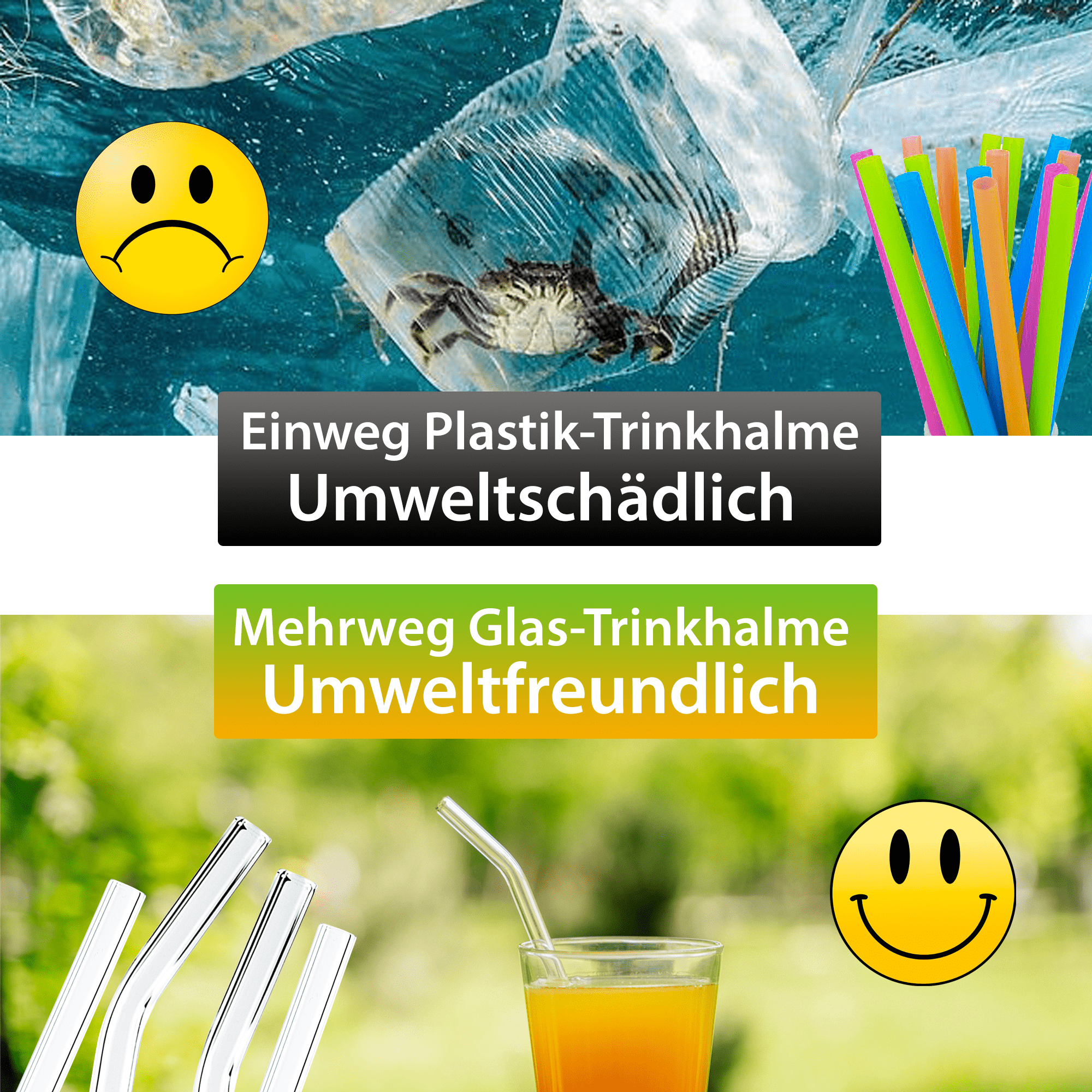 Nutrilovers Glas-Trinkhalme NUTRI-STRAWS Glasstrohhalme 4er Set, Gerade & Gebogen WissenWasDrinIst
