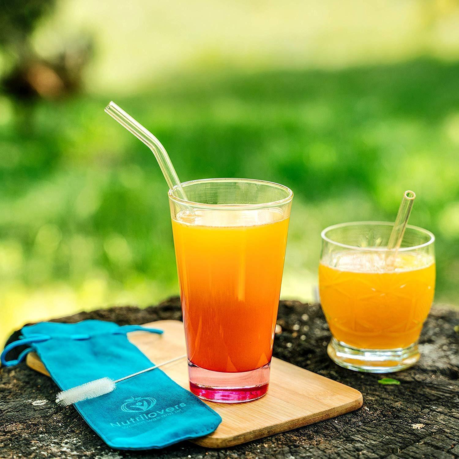 Nutrilovers Glas-Trinkhalme NUTRI-STRAWS Glasstrohhalme 4er Set, Gerade & Gebogen WissenWasDrinIst