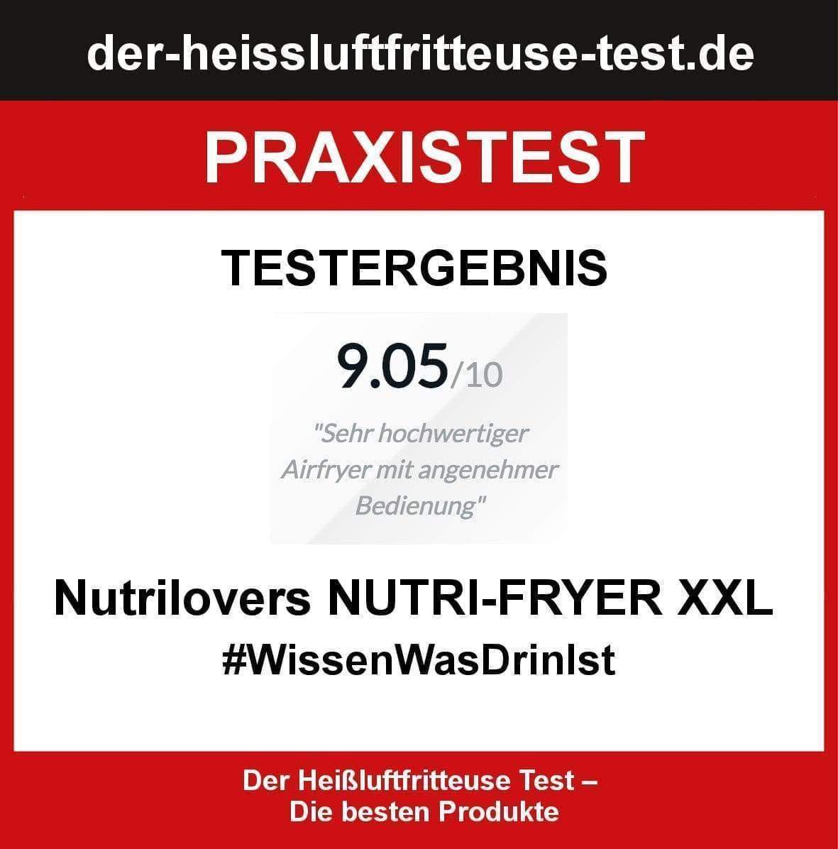 Nutrilovers Heissluftfritteuse NUTRI-FRYER - WHITE - Heißluftfritteuse XXL 2000W 5.0 L mit Filter (B) WissenWasDrinIst