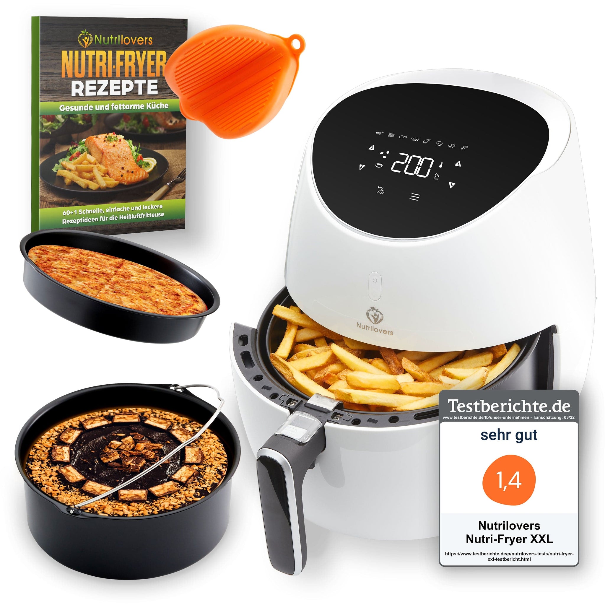 NUTRILOVERS | #WissenWasDrinIst NUTRI-FRYER Heißluftfritteuse XXL 2000W 5.0 L | Cool Touch | Digital Touchscreen mit Timer inkl. Zubehör
