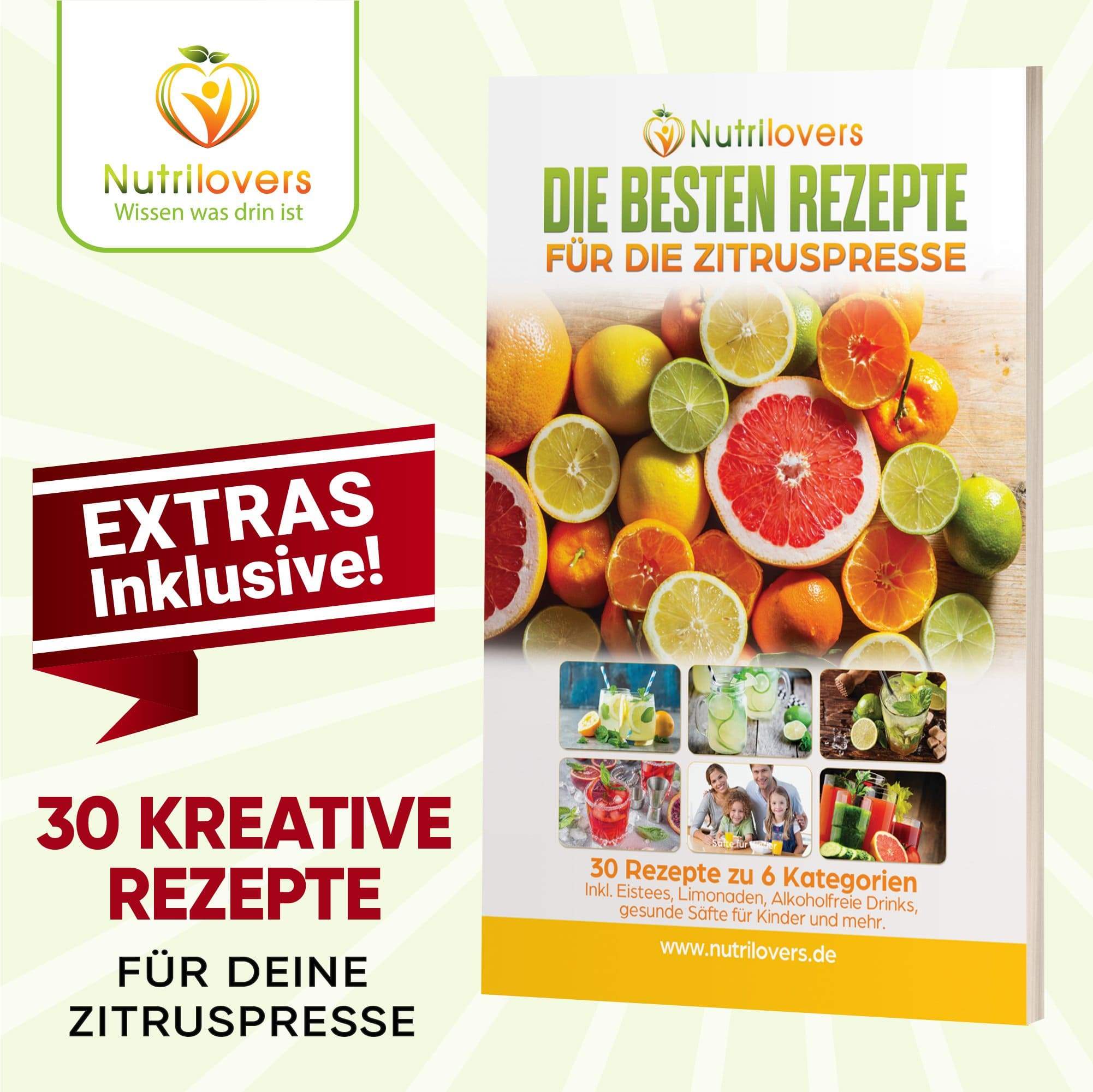 Nutrilovers Zitruspresse CITRUS-PRESS Zitruspresse, elektrisch, Edelstahl, 300W | 100% BPA-frei WissenWasDrinIst