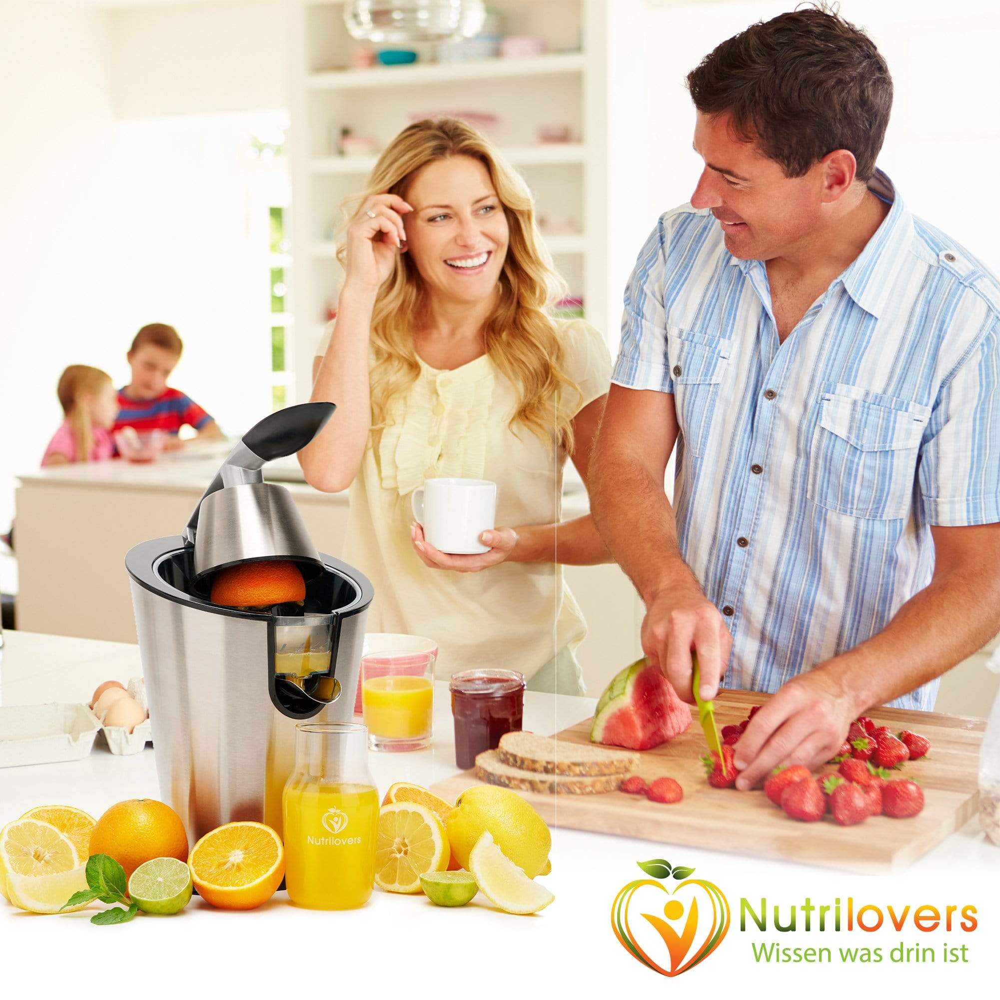 Nutrilovers Zitruspresse CITRUS-PRESS Zitruspresse, elektrisch, Edelstahl, 300W | 100% BPA-frei WissenWasDrinIst