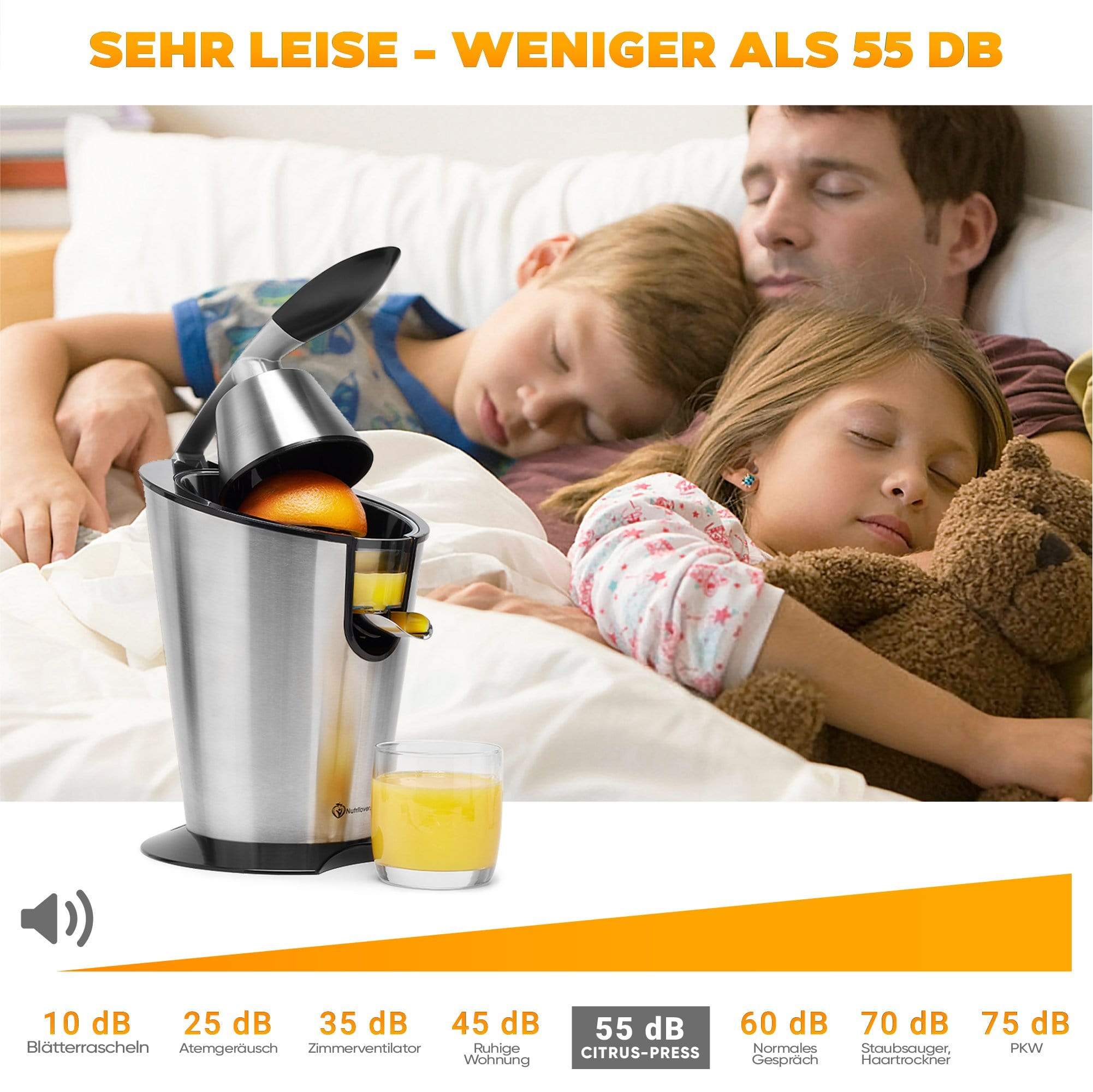 Nutrilovers Zitruspresse CITRUS-PRESS Zitruspresse, elektrisch, Edelstahl, 300W | 100% BPA-frei WissenWasDrinIst