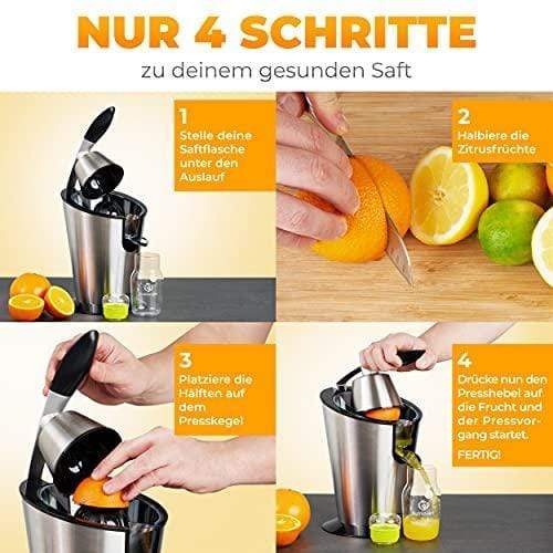 NUTRILOVERS | #WissenWasDrinIst Zitruspresse Edelstahl CITRUS-PRESS Zitruspresse, elektrisch, Edelstahl, 300W | 100% BPA-frei kuechengeraete haushaltsgeraete WissenWasDrinIst