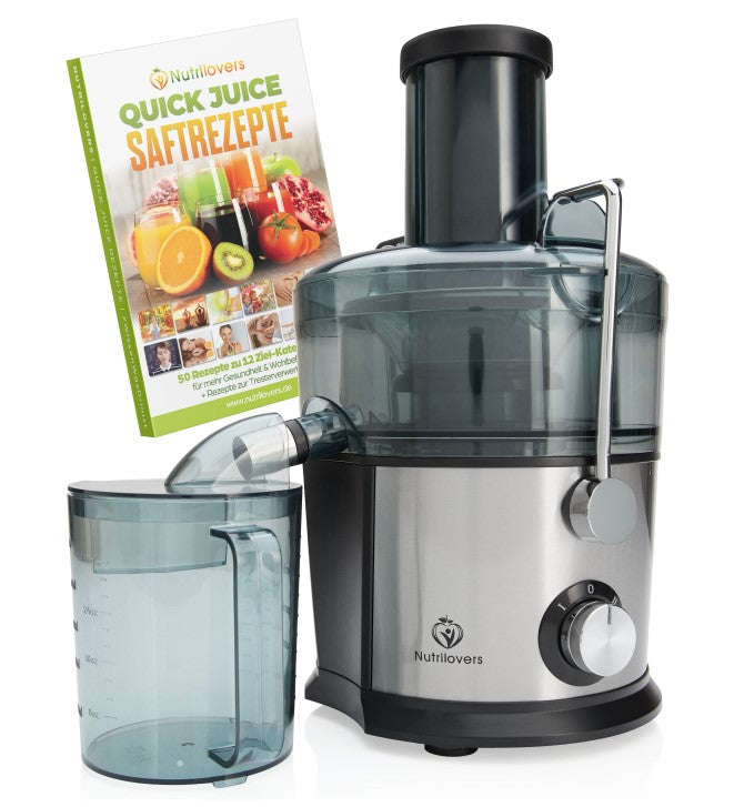 QUICK-JUICER Zentrifugal-Entsafter mit XXL-Einfüllöffnung und Edelstahl-Sieb, 800W, inkl. Trinkflasche + Rezeptbuch