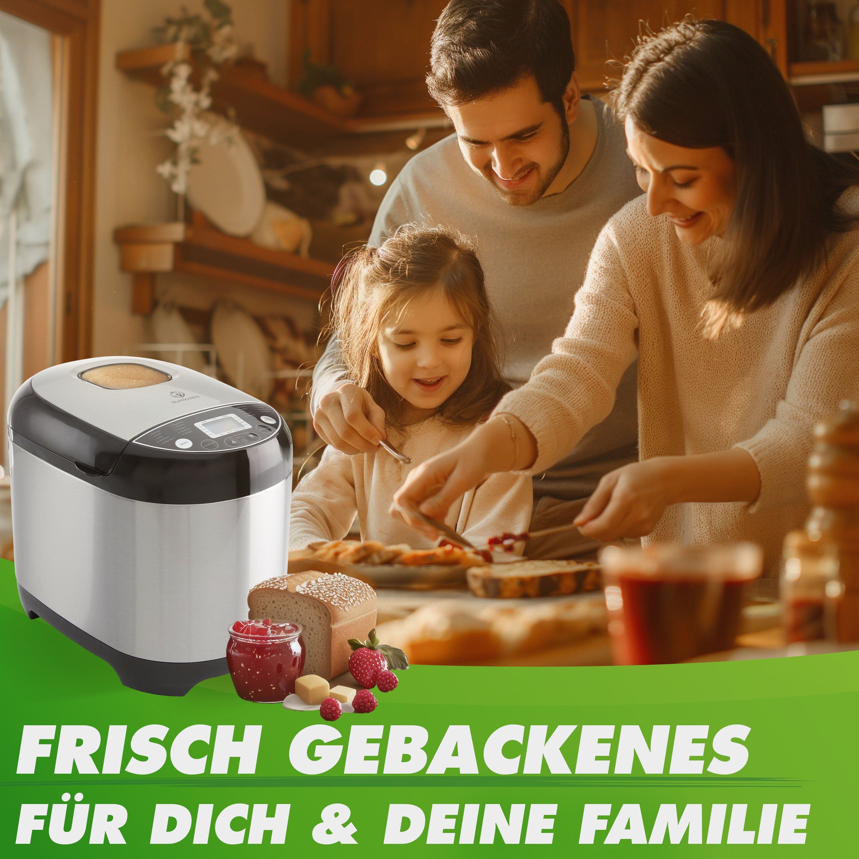Nutrilovers NUTRI-BREAD-MAKER (B) Brotbackautomat Edelstahl 19 Programme, 3 Brotgrößen