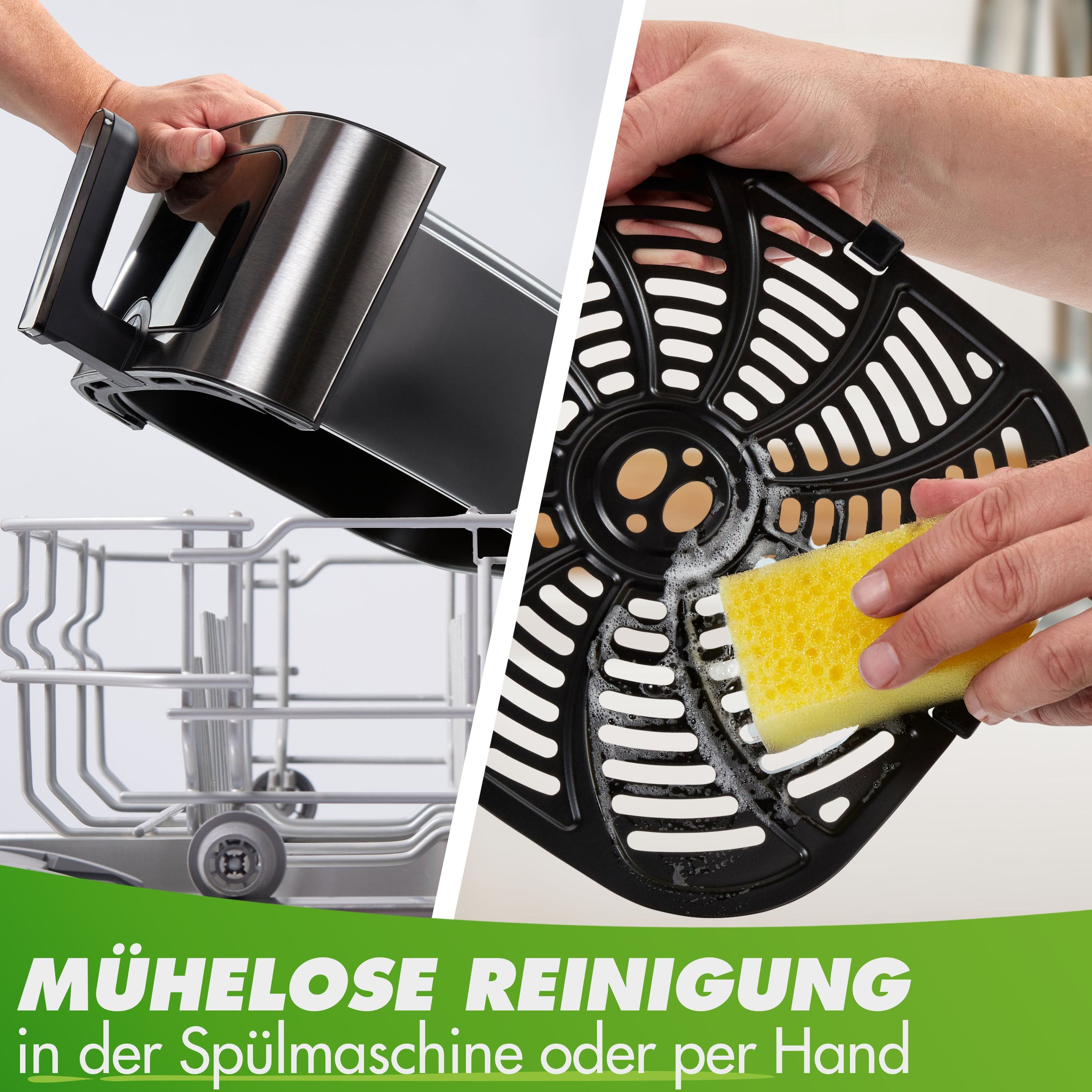 Spülmaschinengeeigneter, schwarzer Küchenartikel für mühelose Reinigung von Hand oder Maschine.