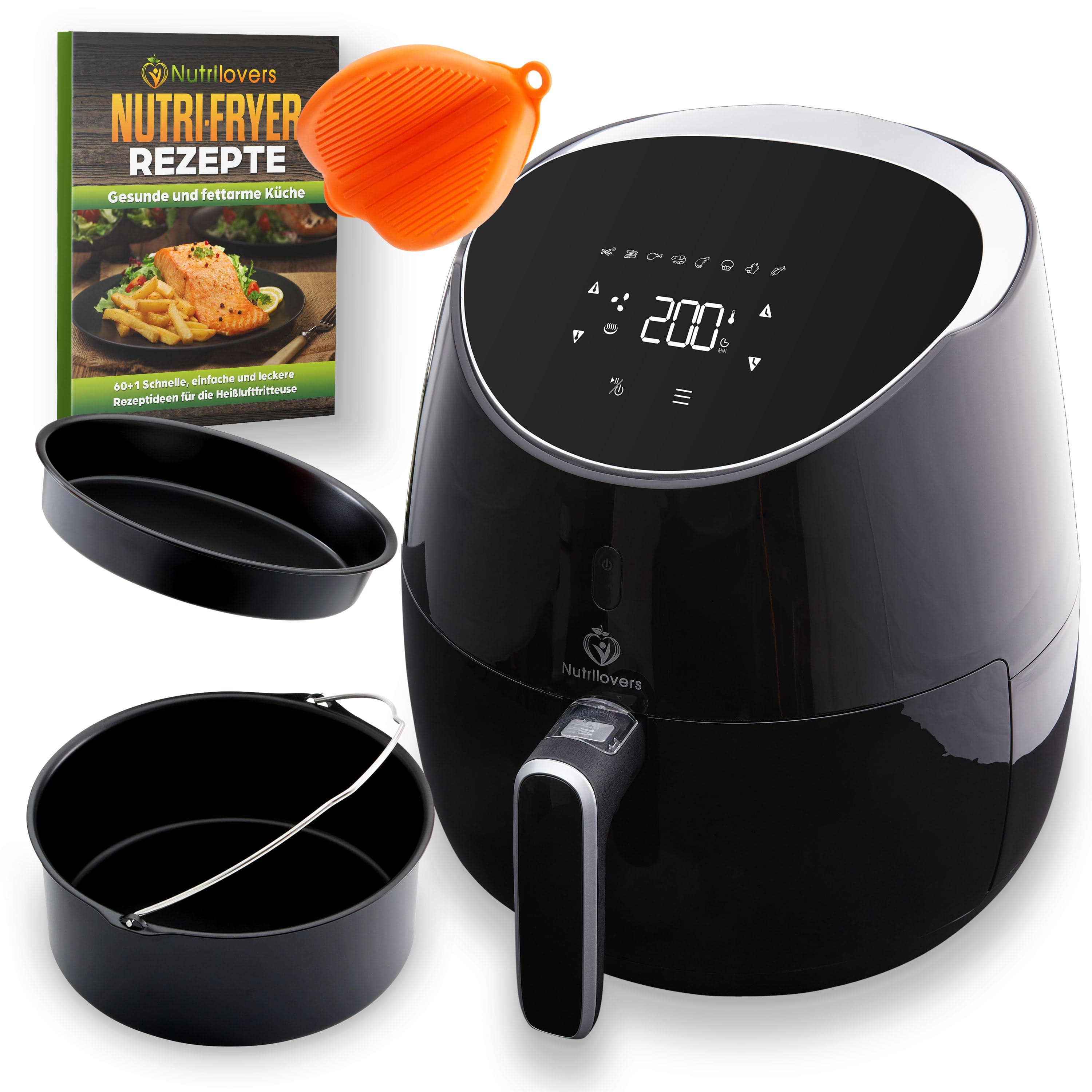 Nutrilovers Heissluftfritteuse NUTRI-FRYER (B) BLACK - Heißluftfritteuse XXL 2000W 5.0L WissenWasDrinIst
