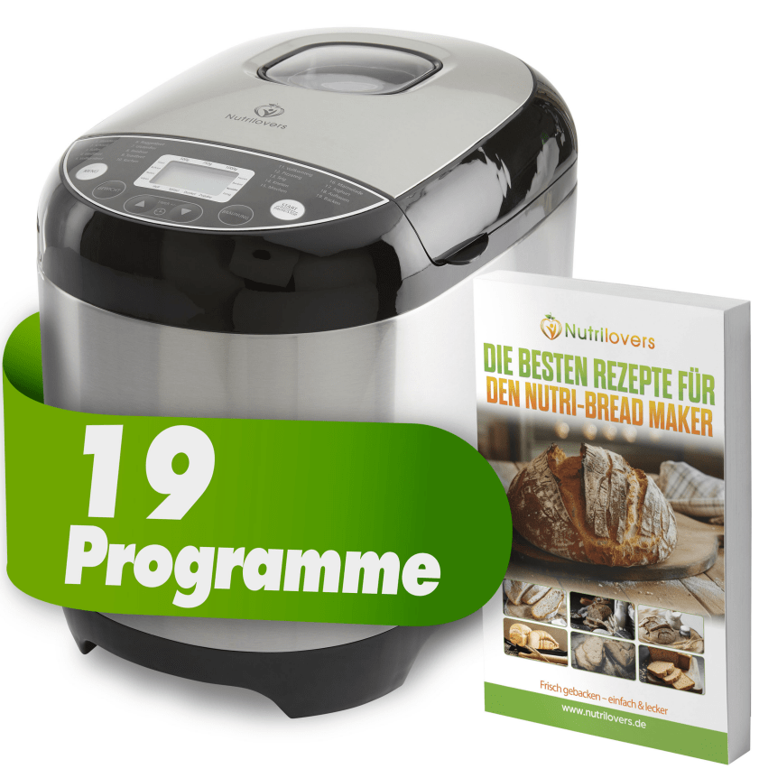 Nutrilovers Brotbackautomat NUTRI-BREAD MAKER Brotbackautomat mit 19 Programmen, inkl. Rezeptbuch WissenWasDrinIst