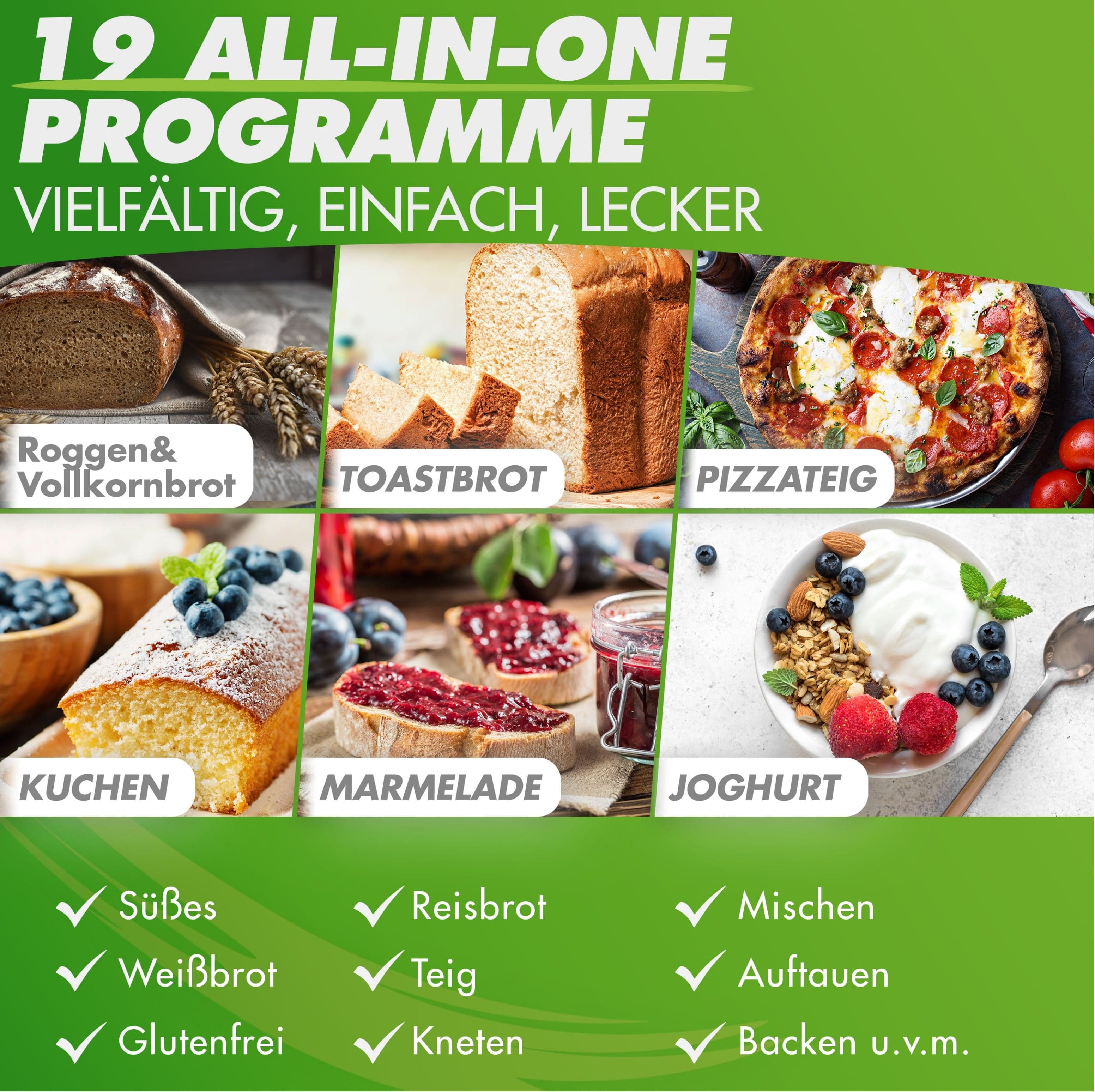 Nutrilovers Brotbackautomat NUTRI-BREAD MAKER Brotbackautomat mit 19 Programmen, inkl. Rezeptbuch WissenWasDrinIst