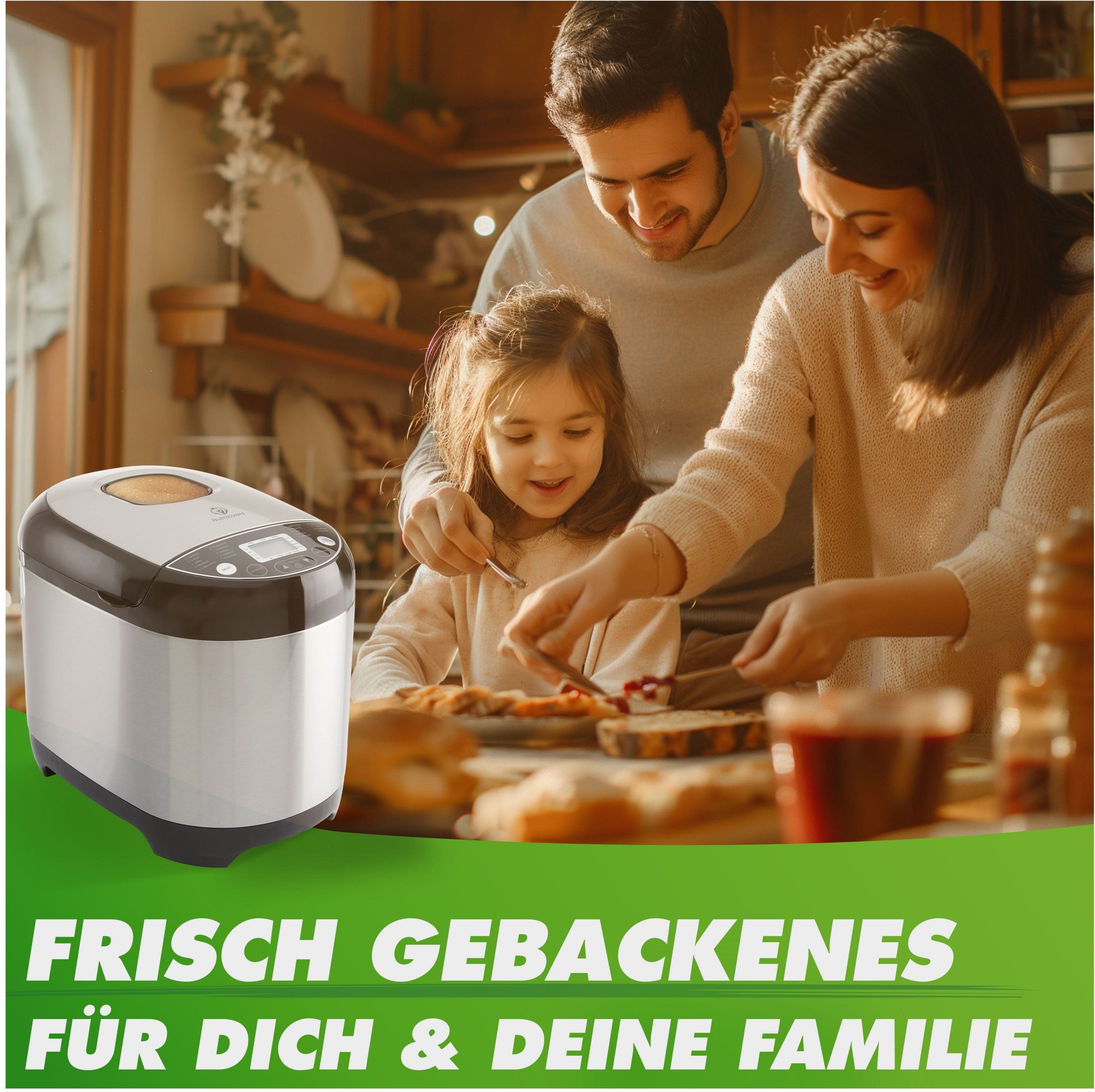 Nutrilovers Brotbackautomat NUTRI-BREAD MAKER Brotbackautomat mit 19 Programmen, inkl. Rezeptbuch WissenWasDrinIst