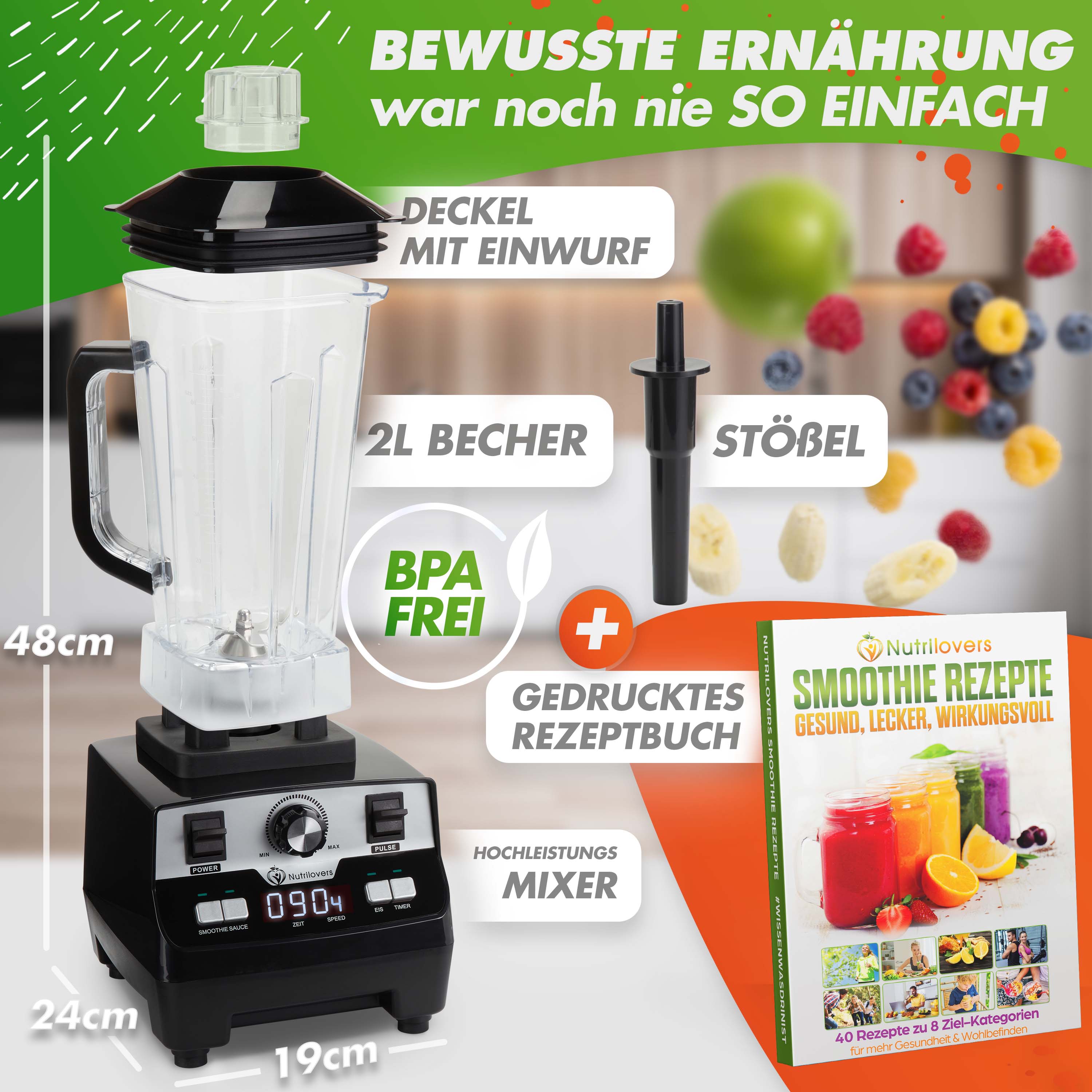Nutrilovers NUTRI-BLENDER MAX Hochleistungsmixer + NUTRI-ICE MAKER Eiswürfelmaschine    | Spar-Bundle WissenWasDrinIst