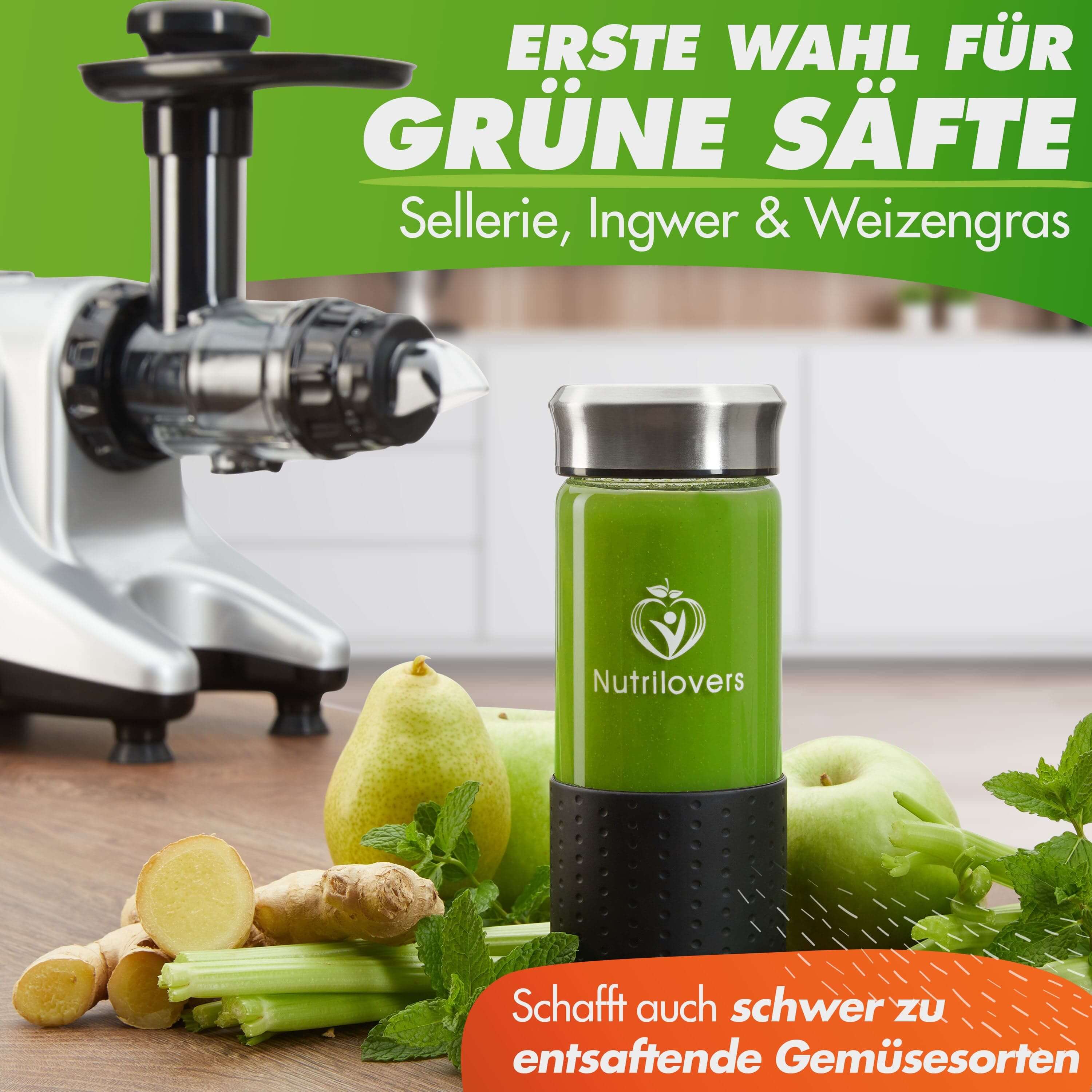 NUTRILOVERS | WissenWasDrinIst Slow Juicer *Neu* Nutrilovers Slow Juicer MULTI-PRESS mit 6+1 Multi-Aufsätzen kuechengeraete haushaltsgeraete WissenWasDrinIst