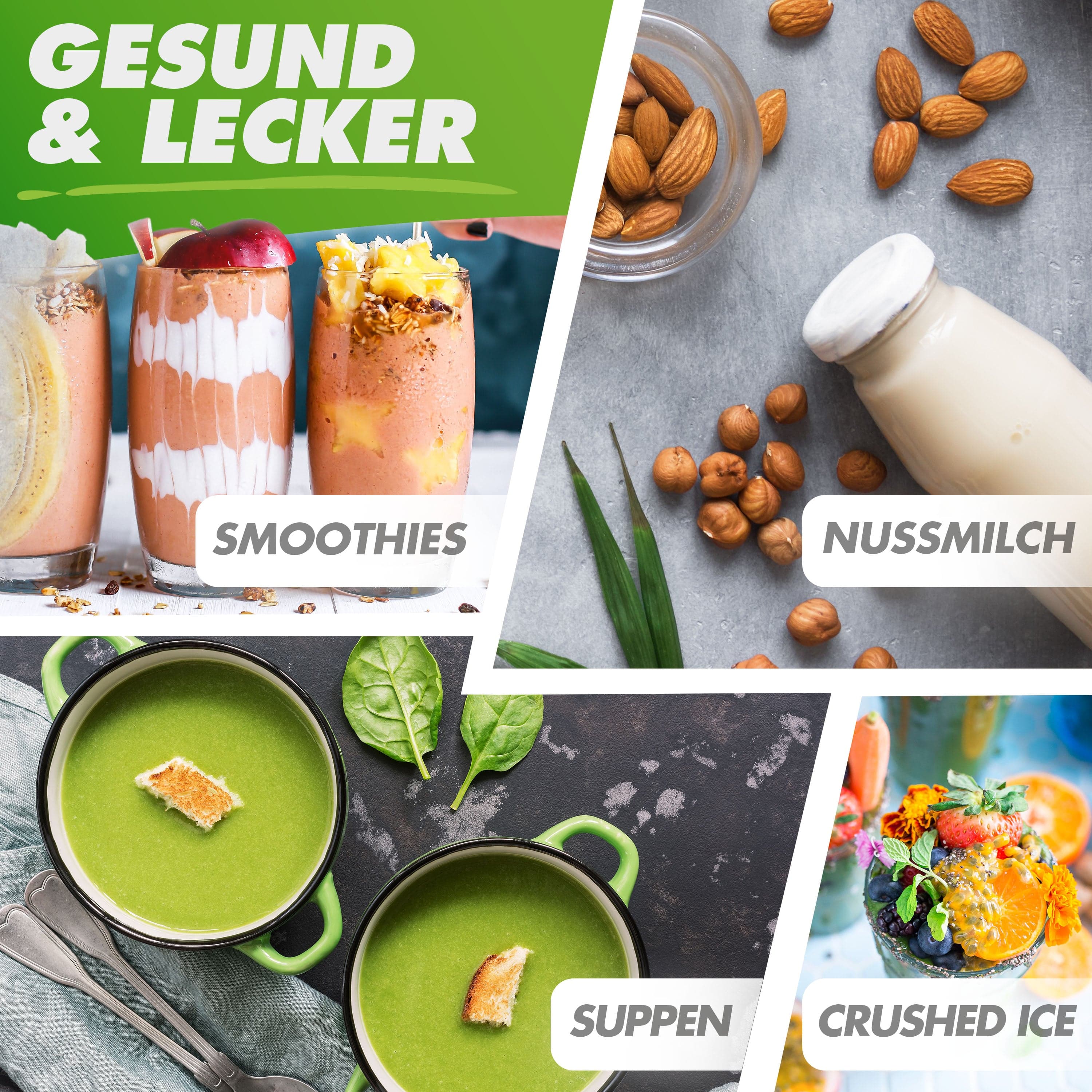 Nutrilovers Standmixer NUTRI-BLENDER GLAS Standmixer mit Glasbehälter, 1300W, 3 Programme inkl. Rezeptbuch WissenWasDrinIst