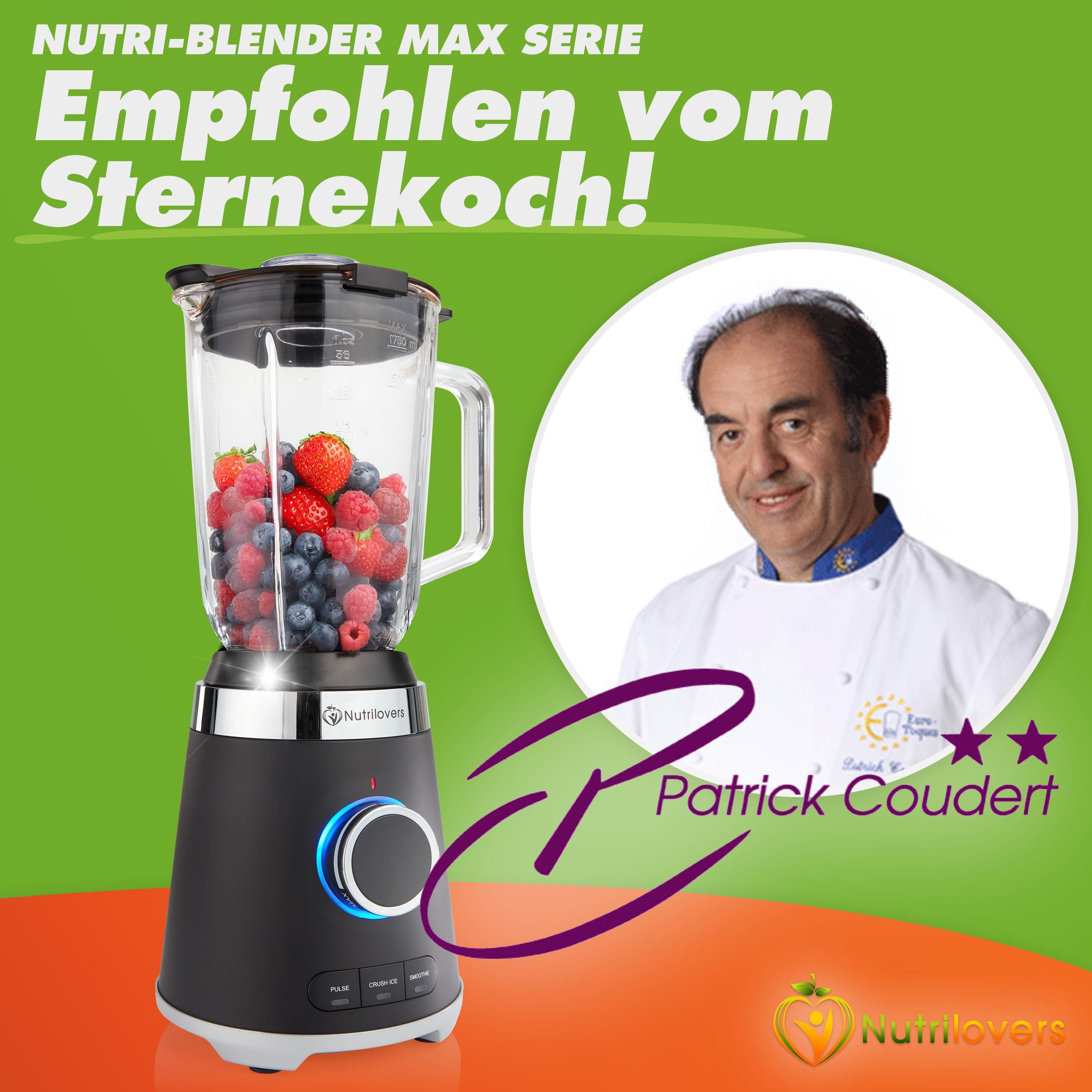 Nutrilovers Standmixer NUTRI-BLENDER GLAS Standmixer mit Glasbehälter, 1300W, 3 Programme inkl. Rezeptbuch WissenWasDrinIst